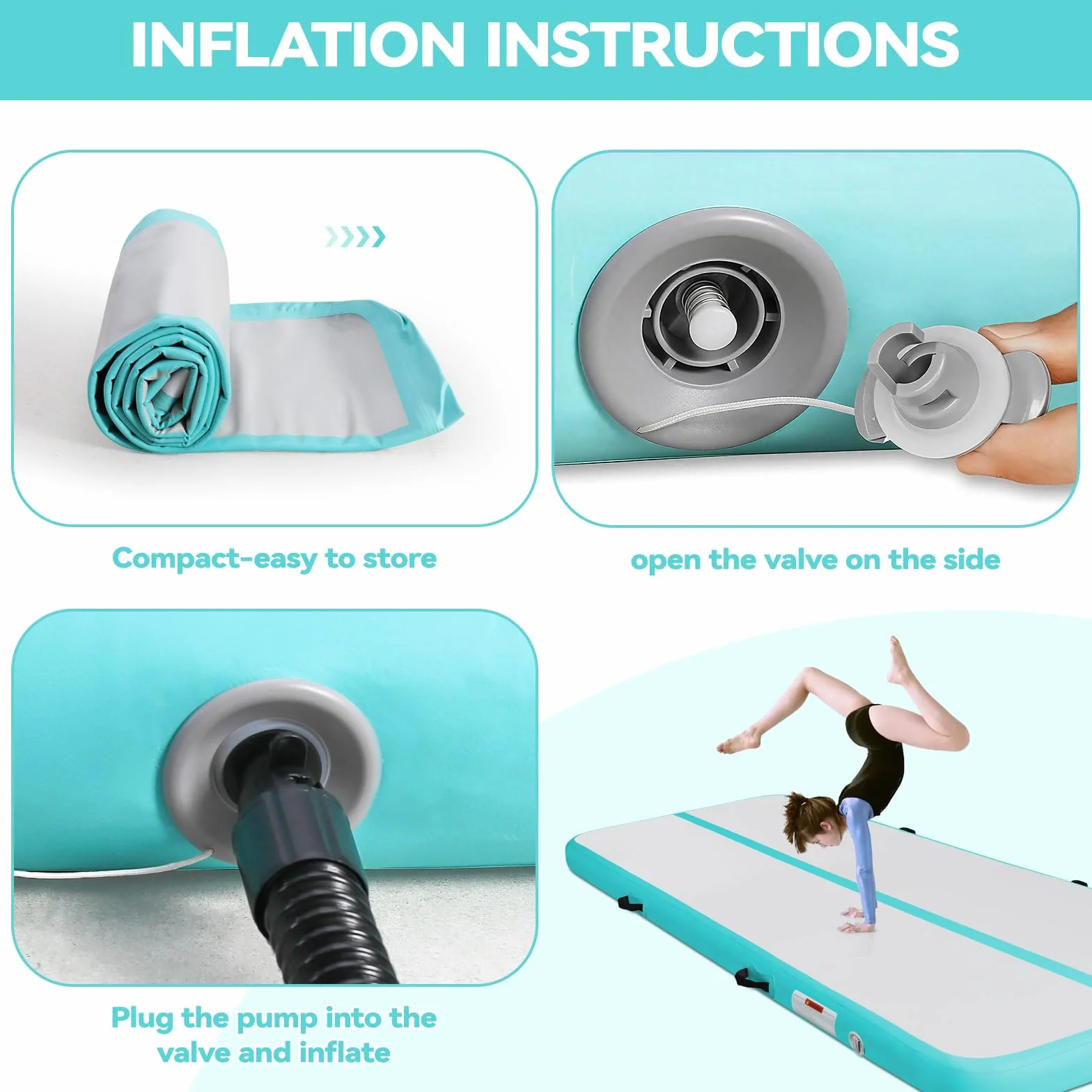 Colchoneta Gimnasia Artística 10cm/20cm Gruesa 3-12M Tumbling Mat Inflable con Bomba Eléctrica