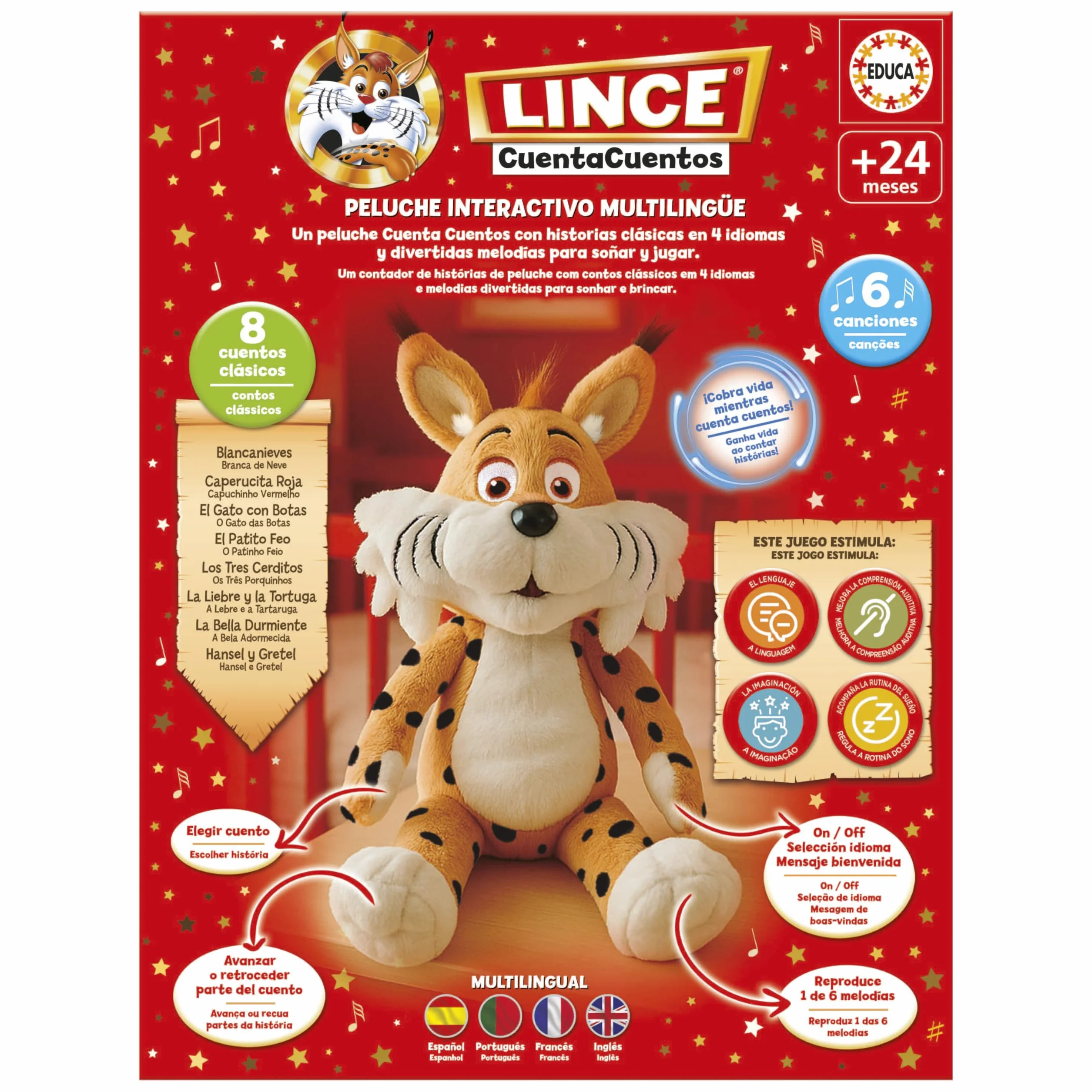 Educa Lince Cuentacuentos Peluche Interactivo Educativo con Audiocuentos y Música Infantil Regalo para Niños 2 años