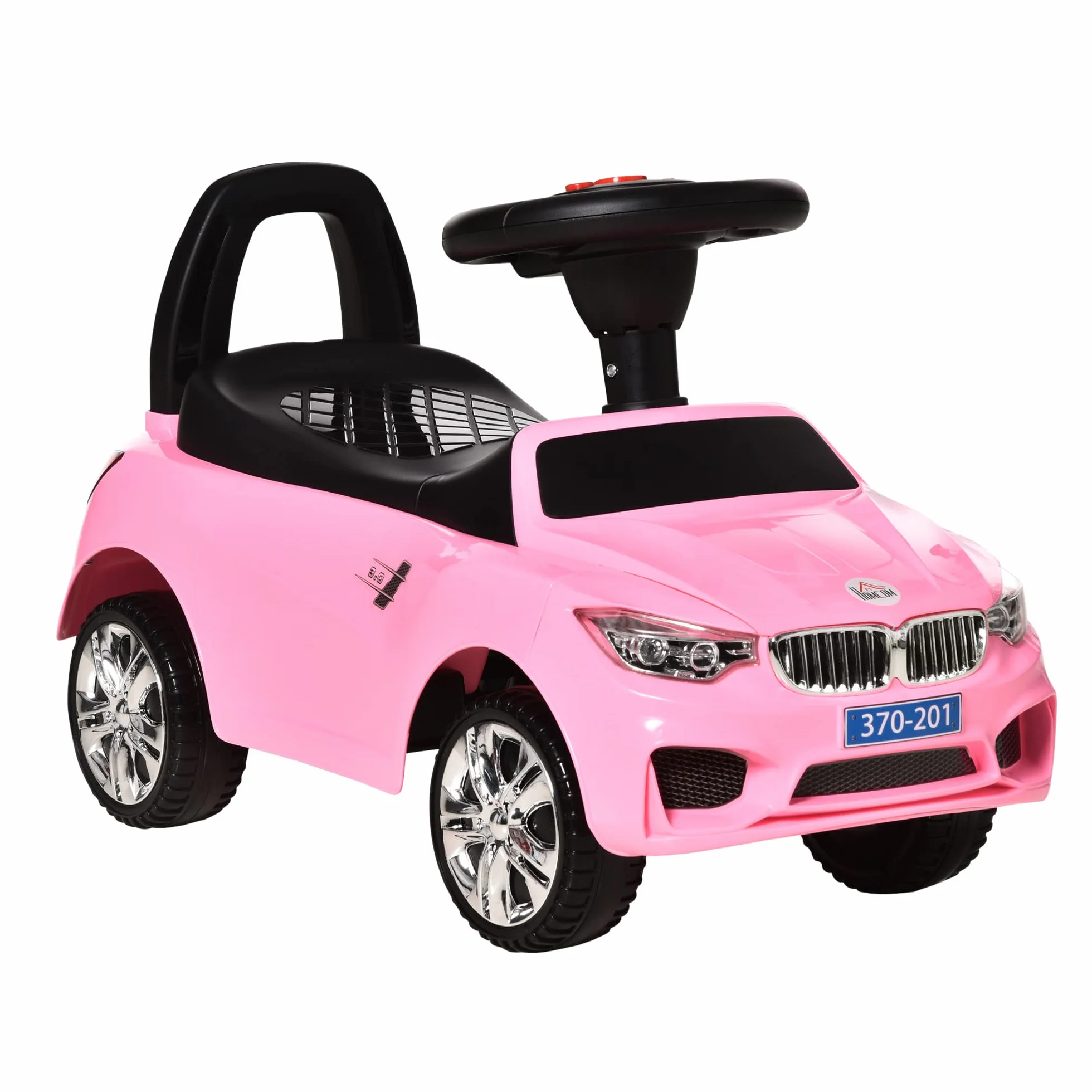 HOMCOM Coche Correpasillos para Niños de 18-36 Meses Andador Correpasillos con Faros Música Bocina Volante Espacio de Almacenaje y Asa para Empujar 63,5x28x36 cm Rosa