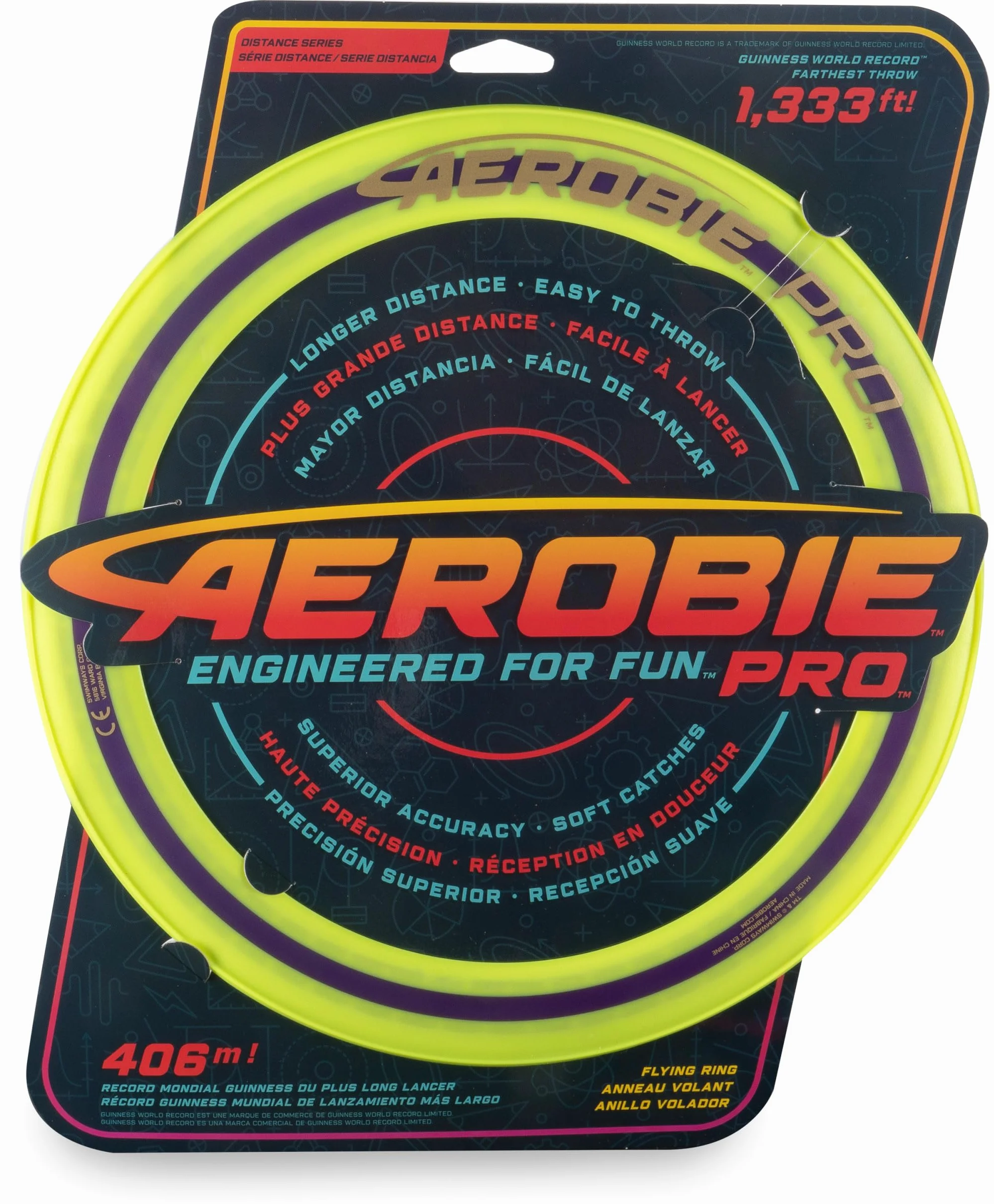 Aerobie Ring Wurfring mit Durchmesser, gelb Pro Flying-Anillo de lanzamiento (33 cm de diámetro), color amarillo, (Spin Master 6046389)