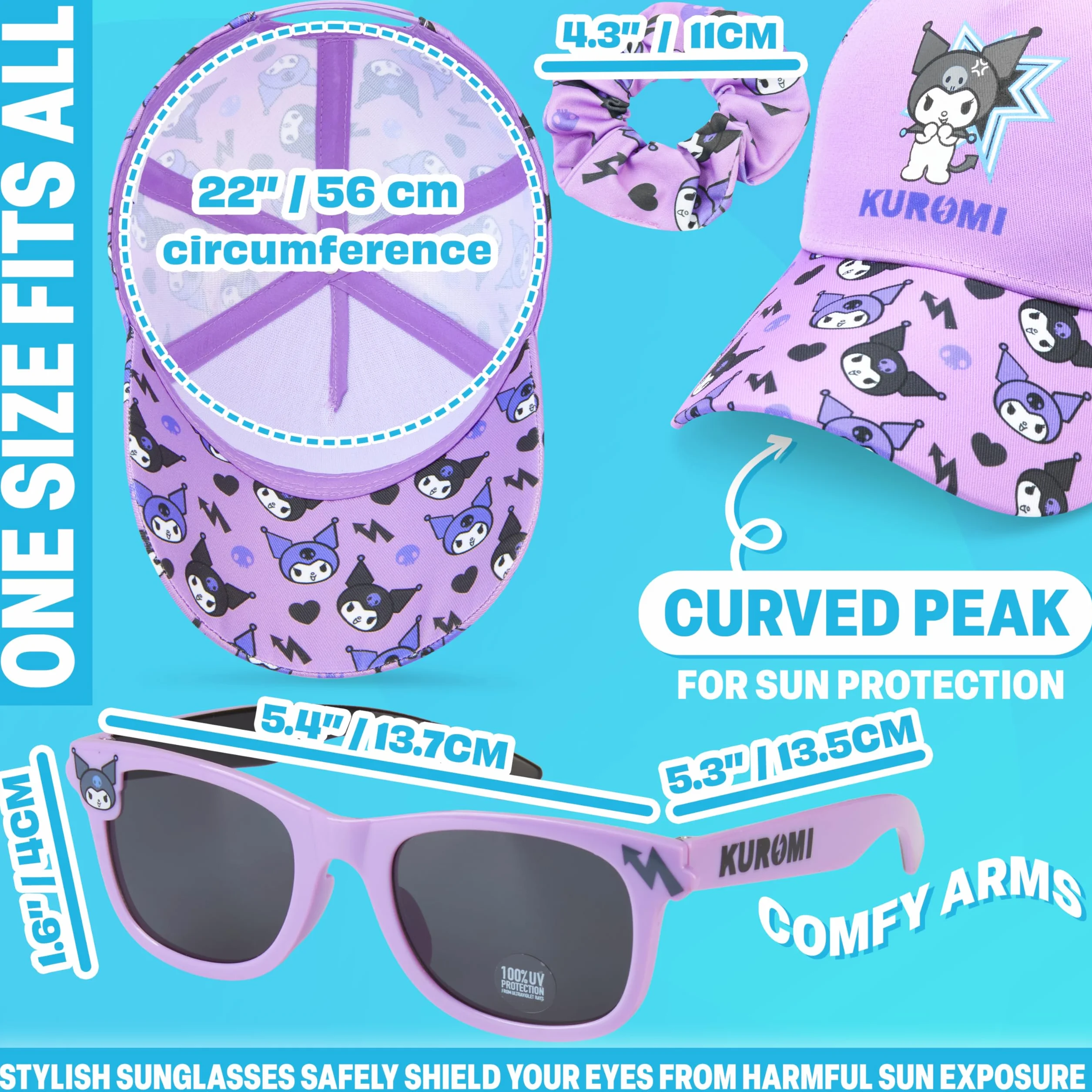 Gorra Niña con Gafas de Sol UV400 y Goma Pelo Set Accesorios Verano