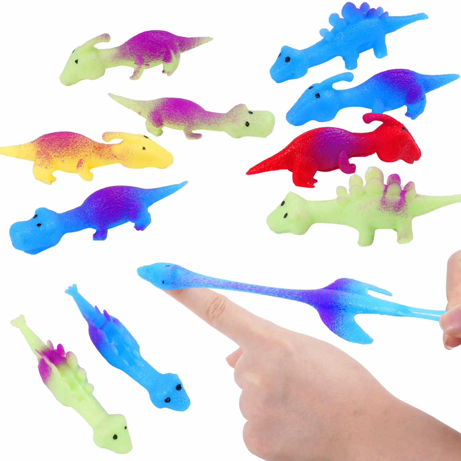 Ainiv Juguetes para Dedos de Dinosaurio Tirachinas, 10 Piezas Slingshot Dinosaur Finger Toys, Divertido Juguete Dinosaurio Tirachinas, Dinosaurios Juguetes para Niñas y Niños de 3 Años en Adelante
