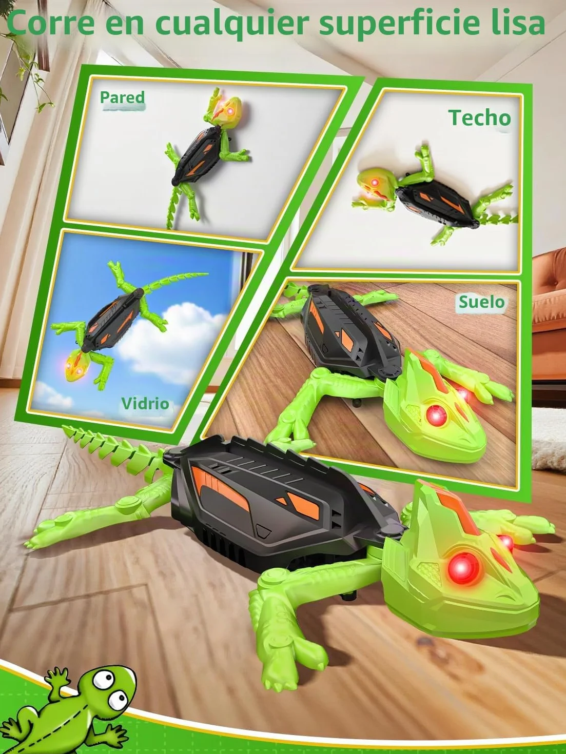 Kssvzz Lagartija Teledirigida, Gecko Teledirigido Recargable con Ojos LED, Bromas y Juegos Radio Control Robot Juguete, 360 ° Rotación Camaleon Teledirigida Regalo para niños y niñas de 3 a 12 años