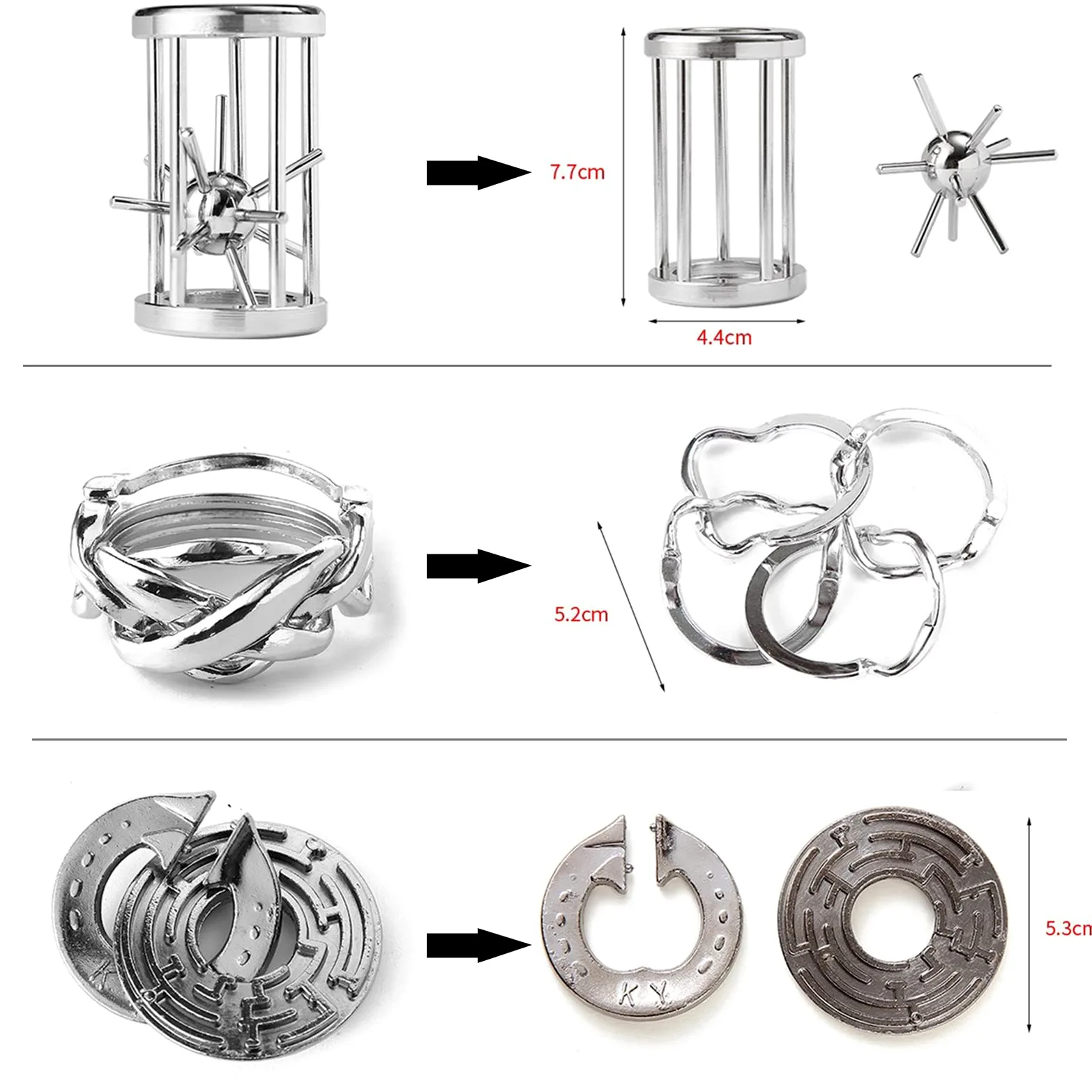 Joyeee Rompecabezas Metal, Brain Teaser Puzzle Desbloqueo Enclavamiento Desenreda Juego IQ Entrenamiento, Juguetes de Educativa Inteligencia para Adultos y Niños Challenge, Dificultad Alta - 25Pcs A