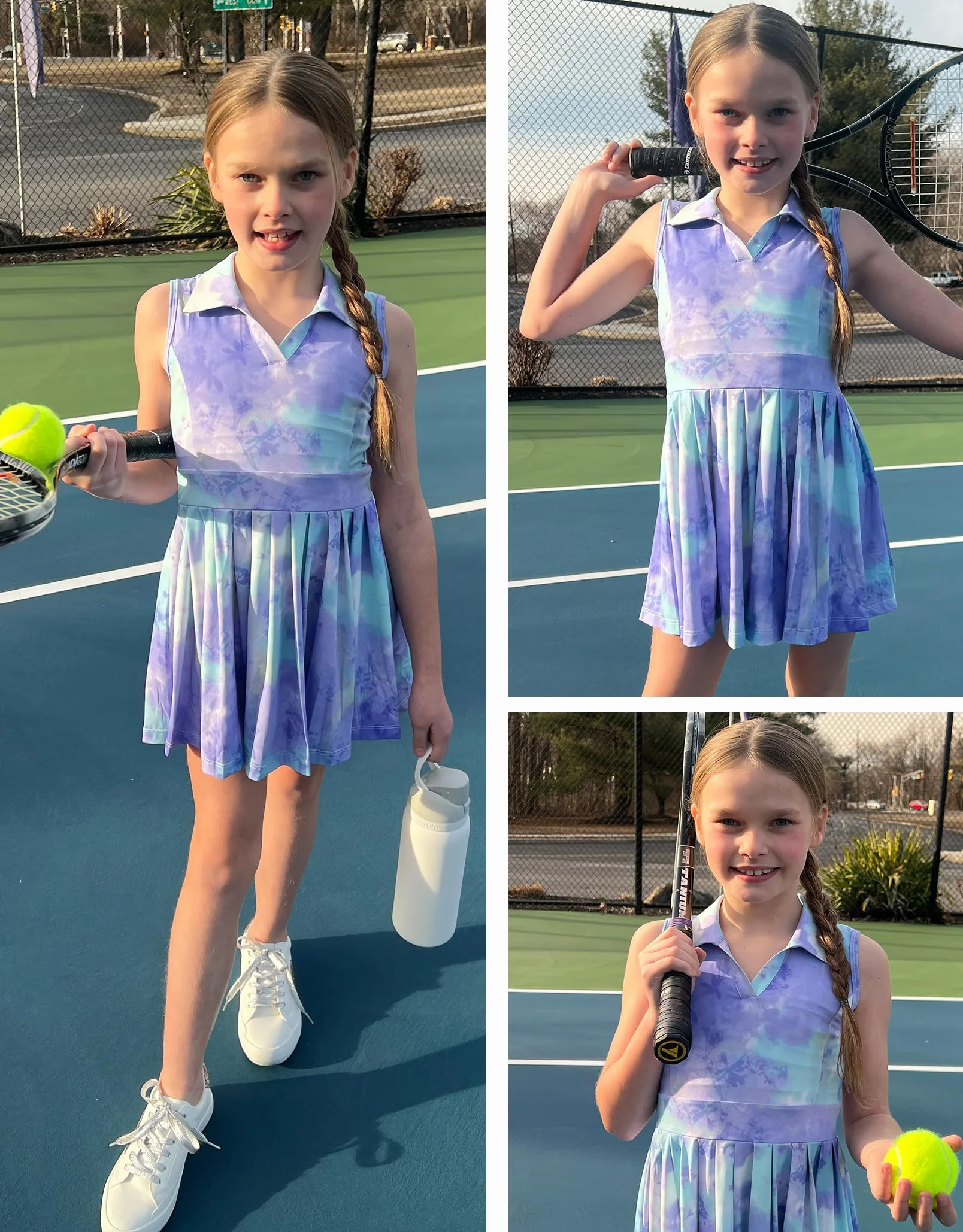 Vestido de tenis para niñas sin mangas cuello en V plisado golf 3-12 años