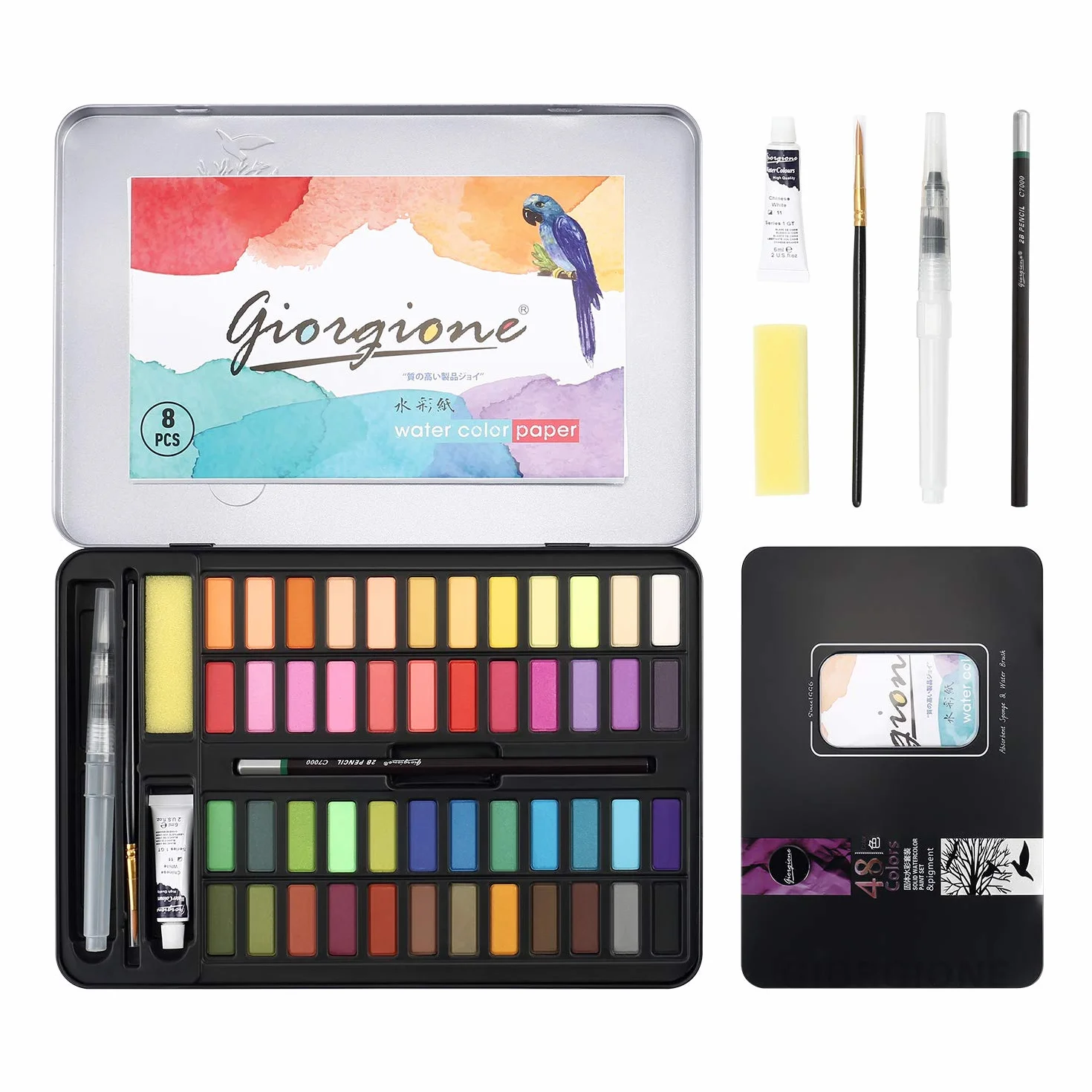DazSpirit 48 Colores Acuarelas Profesionales & Papel De Acuarela, Acuarelas para Niños, Set De Pintura De Acuarela, Versátil, Vibrante Y Portátil (48 Colores)