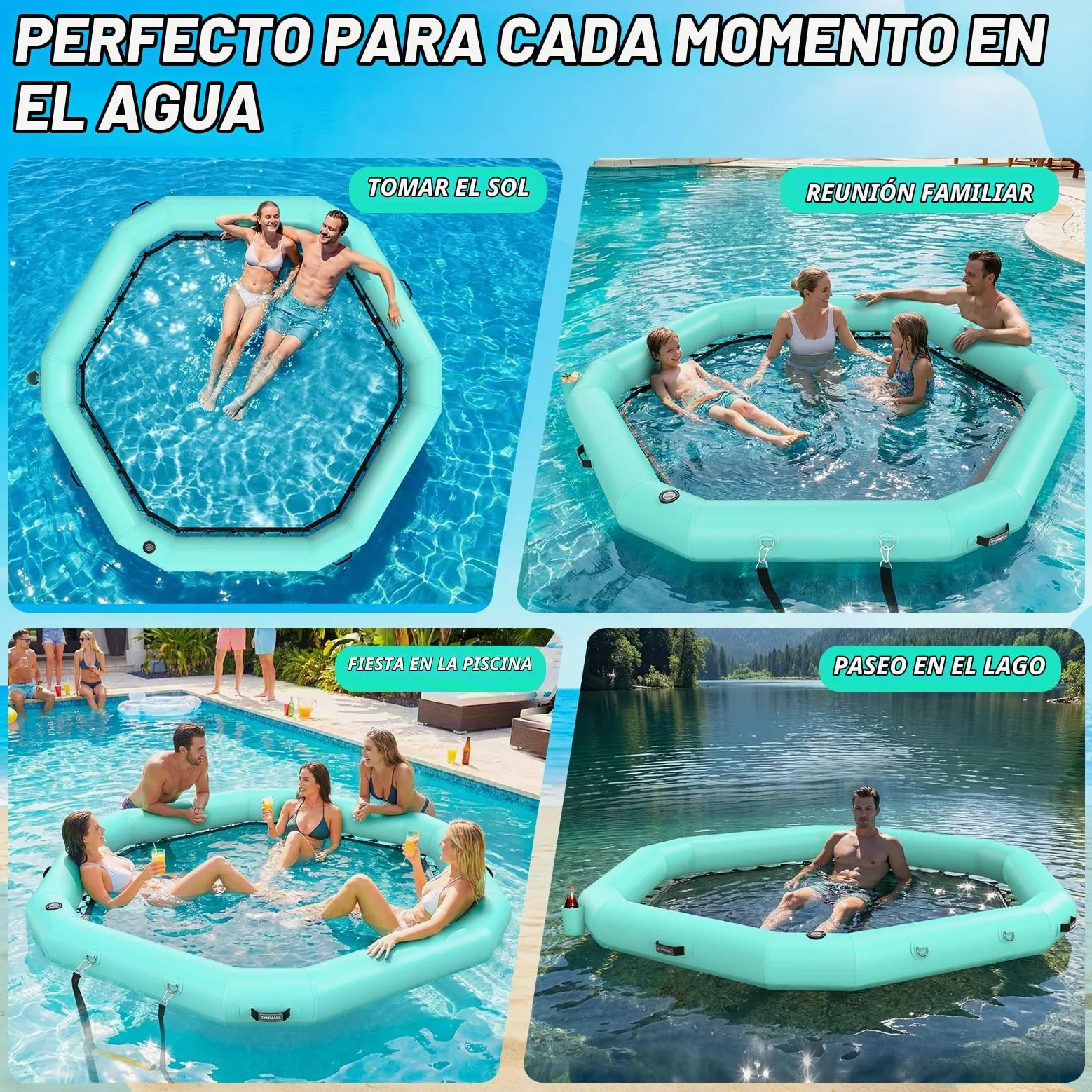 Muelle flotante inflable, plataforma flotante inflable hexagonal para adultos,Muelle flotante con escalera para piscina, lago, playa
