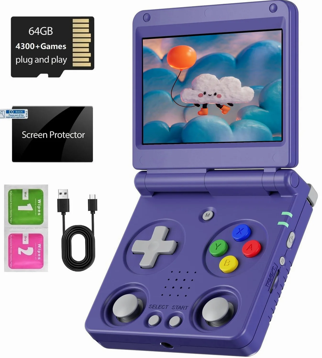 RG34XXSP - Consola de juegos plegable retro de mano, pantalla IPS de 3.4 pulgadas, sistema Linux hundido, doble joystick integrado, tarjeta TF de 64 G, emulador de mano, compatible con salida de TV