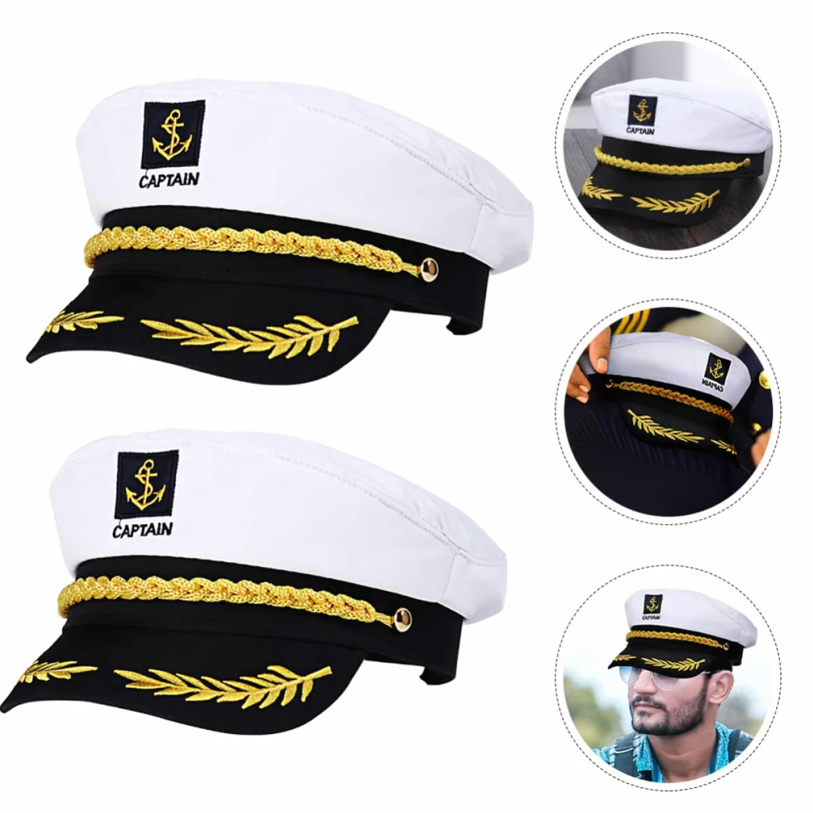 NOLITOY Sombreros de Capitán de Cosplay Fáciles de Combinar de Algodón y Plástico 20 Piezas Blancos para Fiestas de Disfraces y Juegos de Rol