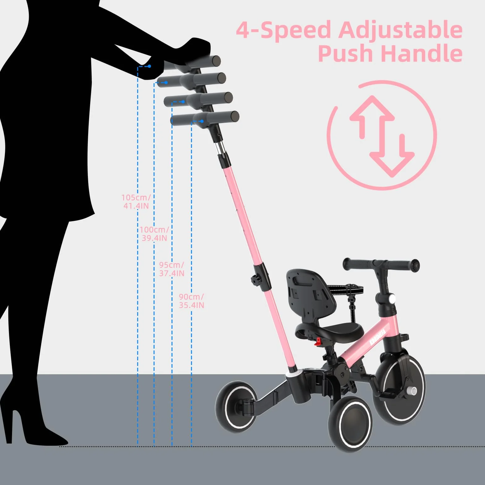KORIMEFA Triciclos para Niños 6 en 1 Bici Multifunción, Triciclo de Equilibrio Plegable, Bicicleta, Carro de Equilibrio,Caminante Adecuado para niños de 1-4 años con Barra de Empuje Ajustable (Rosa)