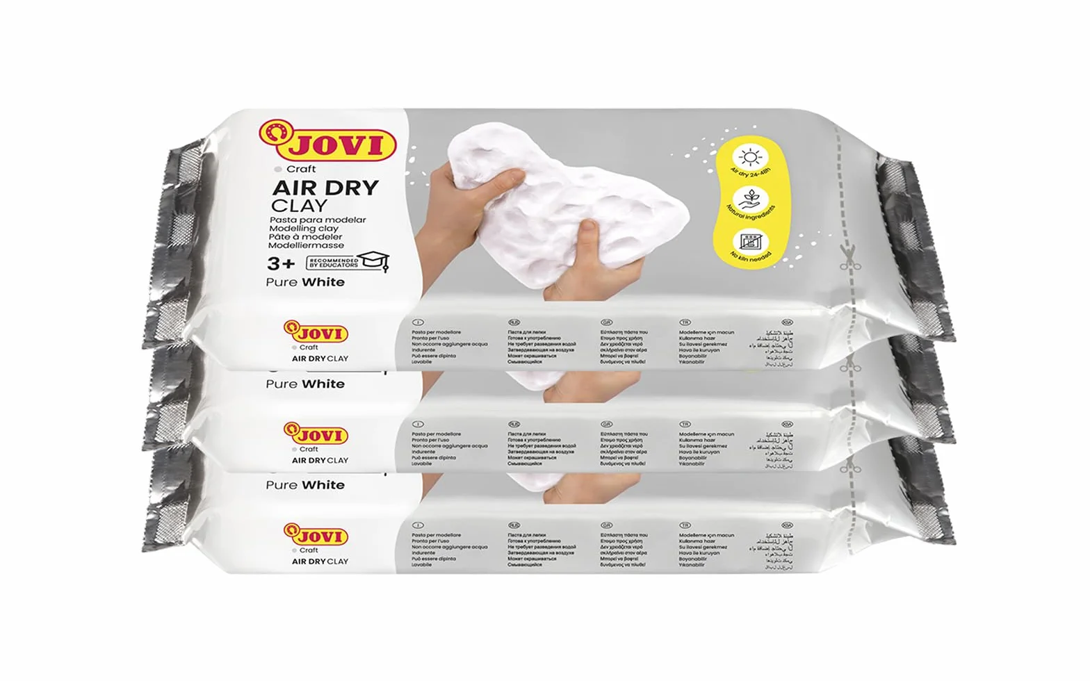 Jovi - Kit Air Dry de 3 uds de 250gr, arcilla de secado al aire, Blanco | Pasta para modelar sin horno, no tóxica y sin gluten