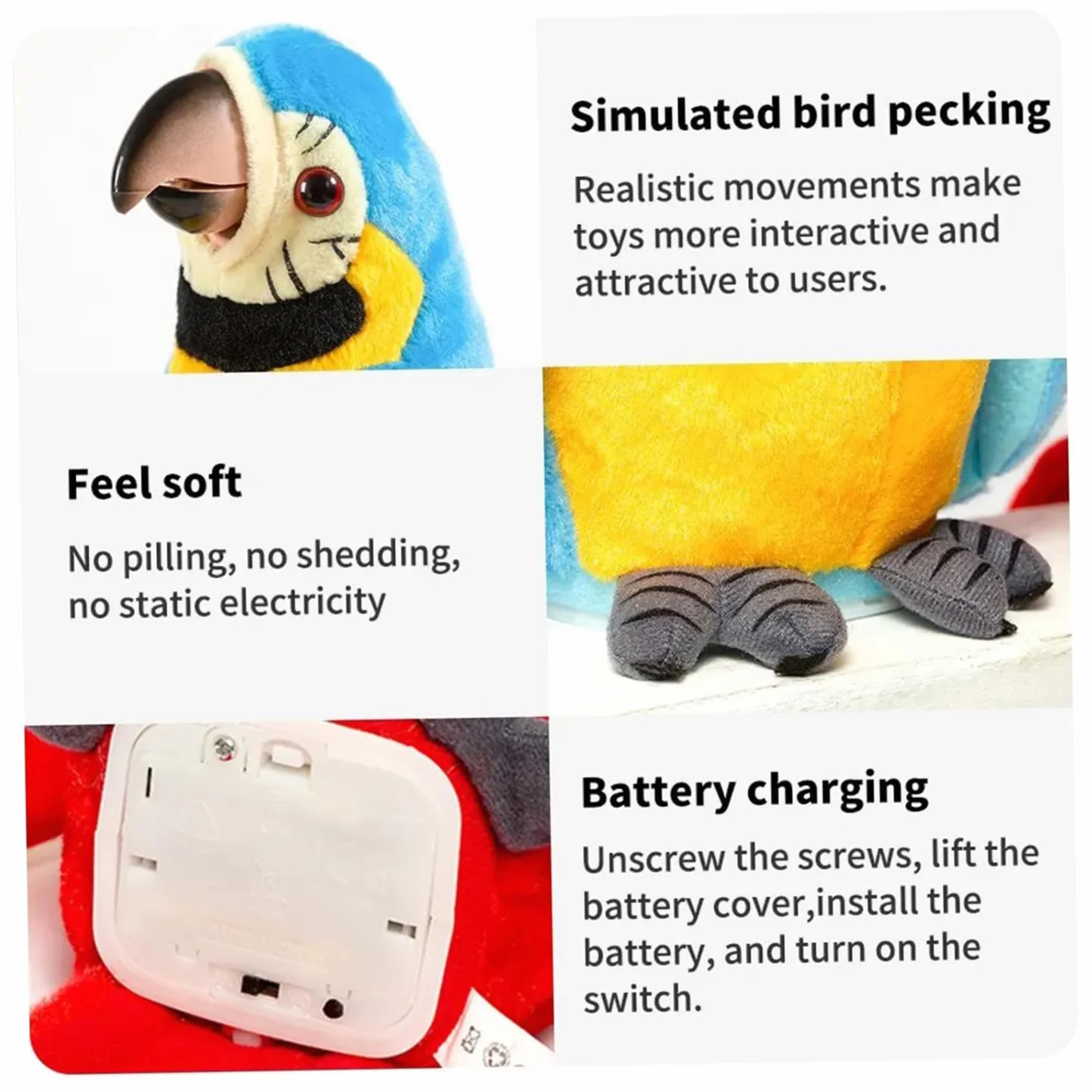 Loro parlante Que Repite lo Que Dices, Peluche electrónico con Forma de pájaro Mueve Las alas, Ideal para niños y niñas, Color Verde.