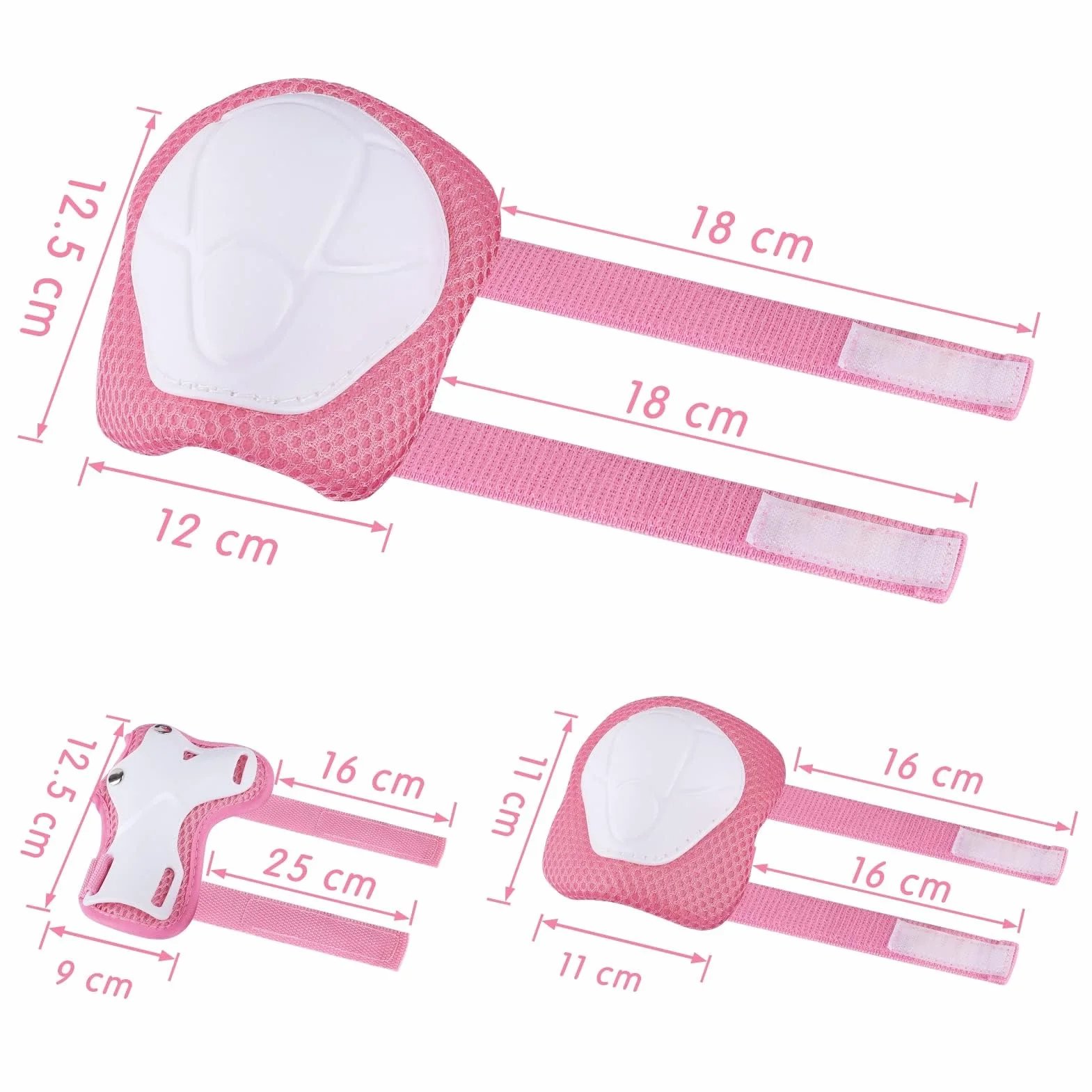 WayEee Equipo de Protección Infantil 7PCS Casco Rodilleras Coderas Muñequeras Ciclismo Patinaje Rosa
