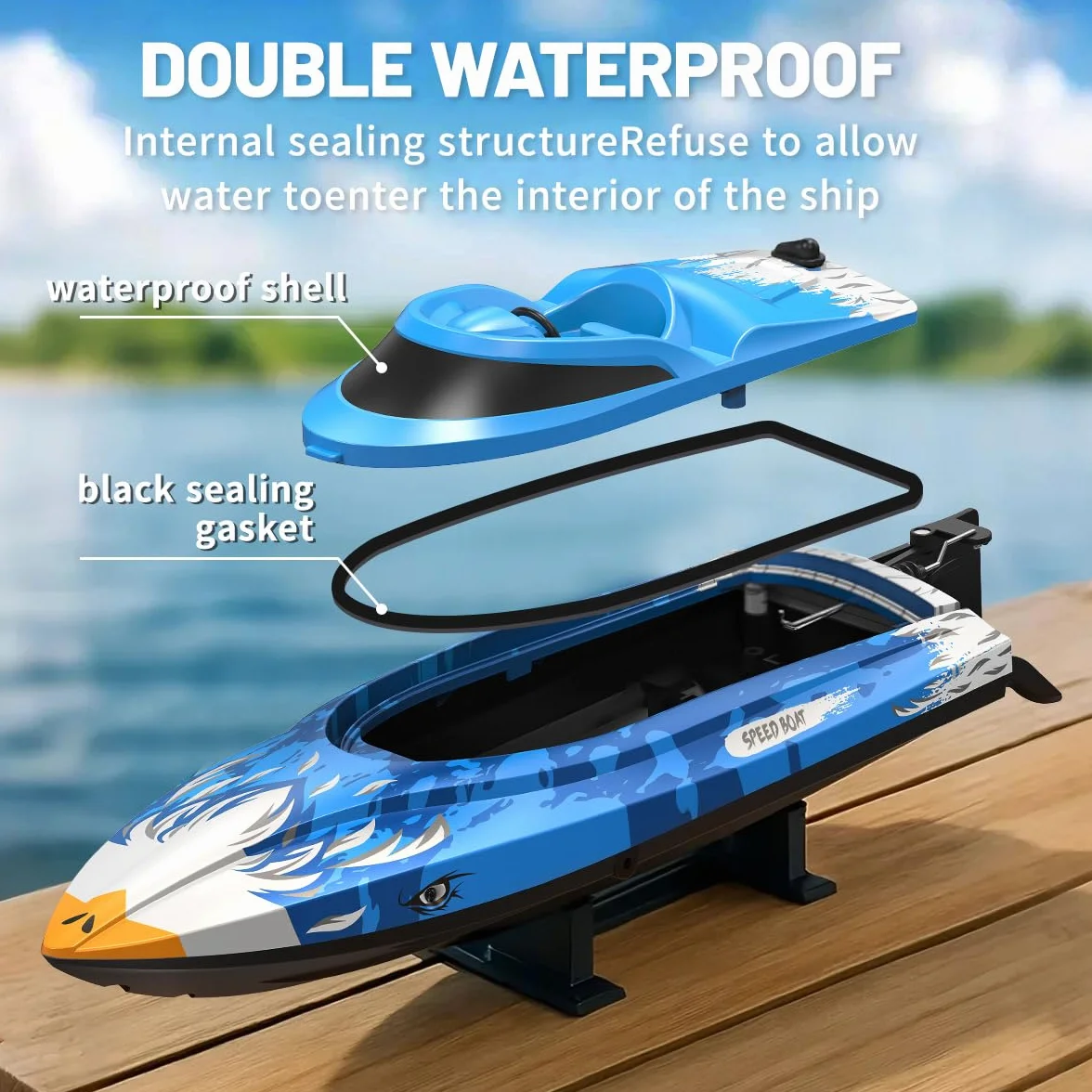 Barco teledirigido RC 25 km/h, impermeable con mando 2.4GHz, refrigeración por agua, luz LED, función Flip automática, alarma de batería y distancia, 2 baterías, para niños y adultos, piscina y lago