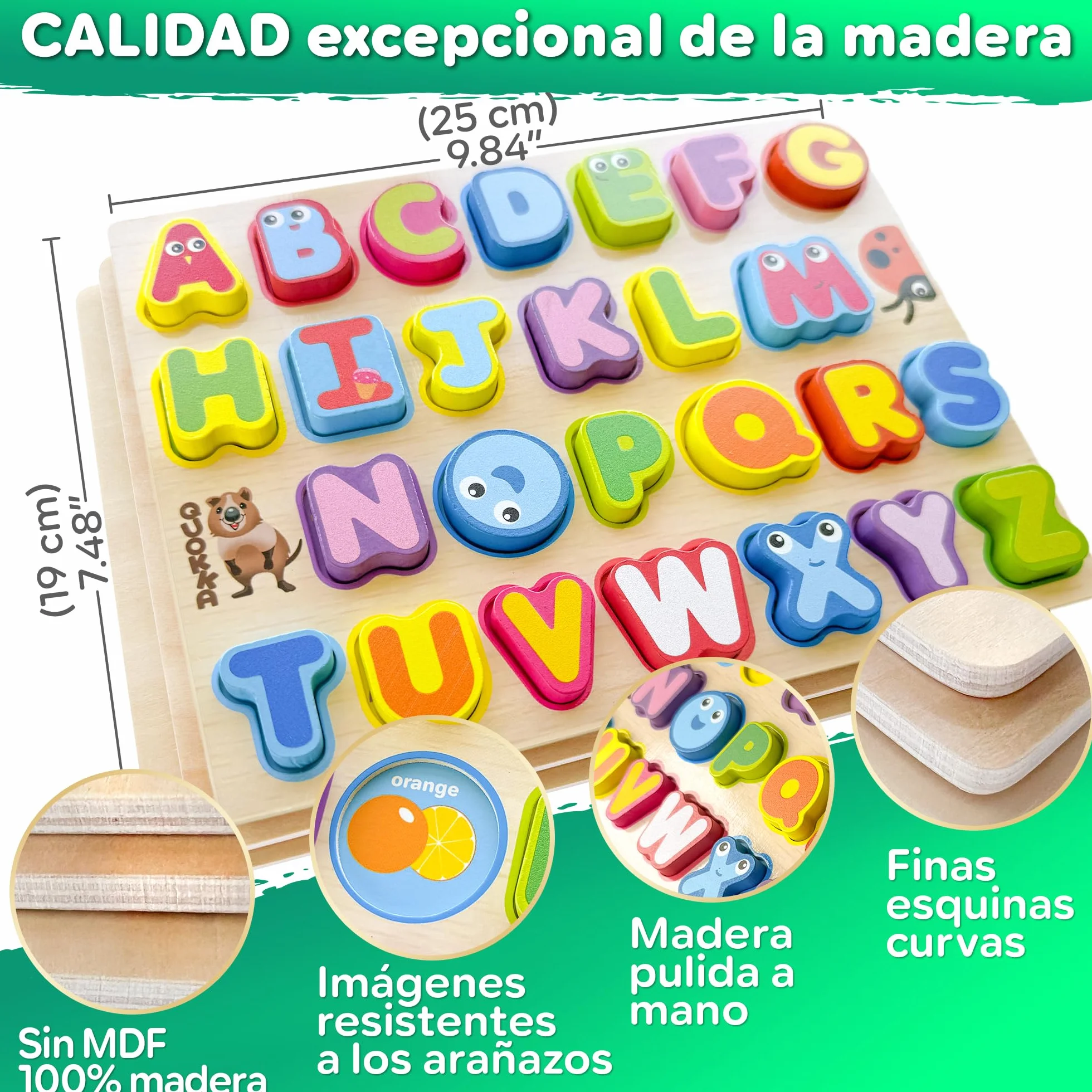 QUOKKA Puzzle Madera Niños 1 2 Años – 3 Juego de Letras 3 4 Años - Grueso Montessori Puzzle Numeros Alfabeto y Formas para Bebe 18 Meses - Juegos Didácticos para Niños y Niñas de 2 a 5