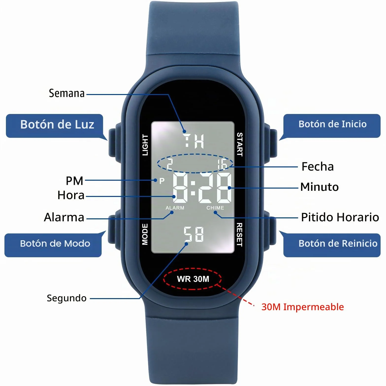 Reloj Digital para Niños DTKID Resistente al Agua 30M Deportes Alarma Cronómetro
