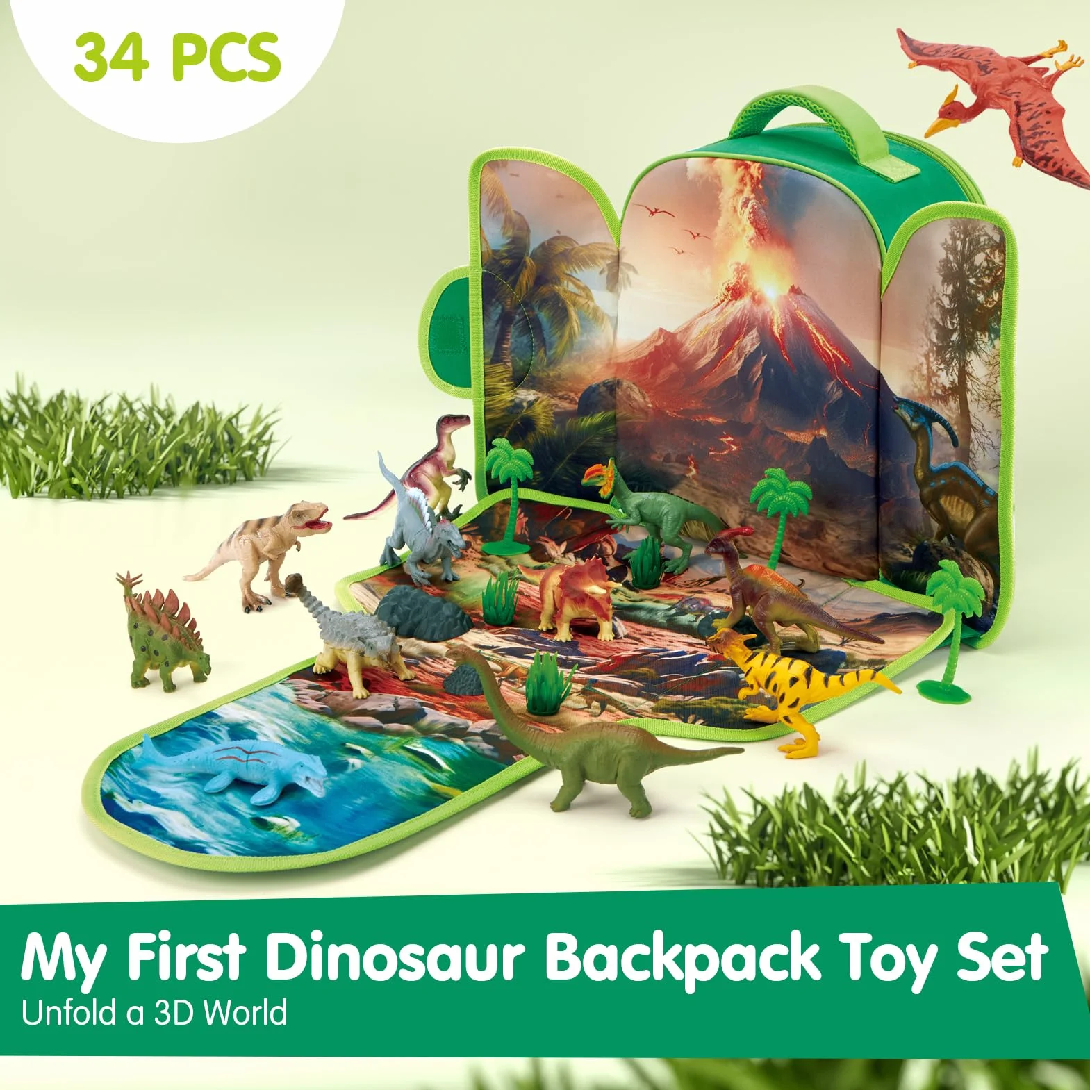 Mochila Infantil Dinosaurios 12 piezas Juguetes Niños 3-6 años COCO&Friends Cartas Tapete Juego
