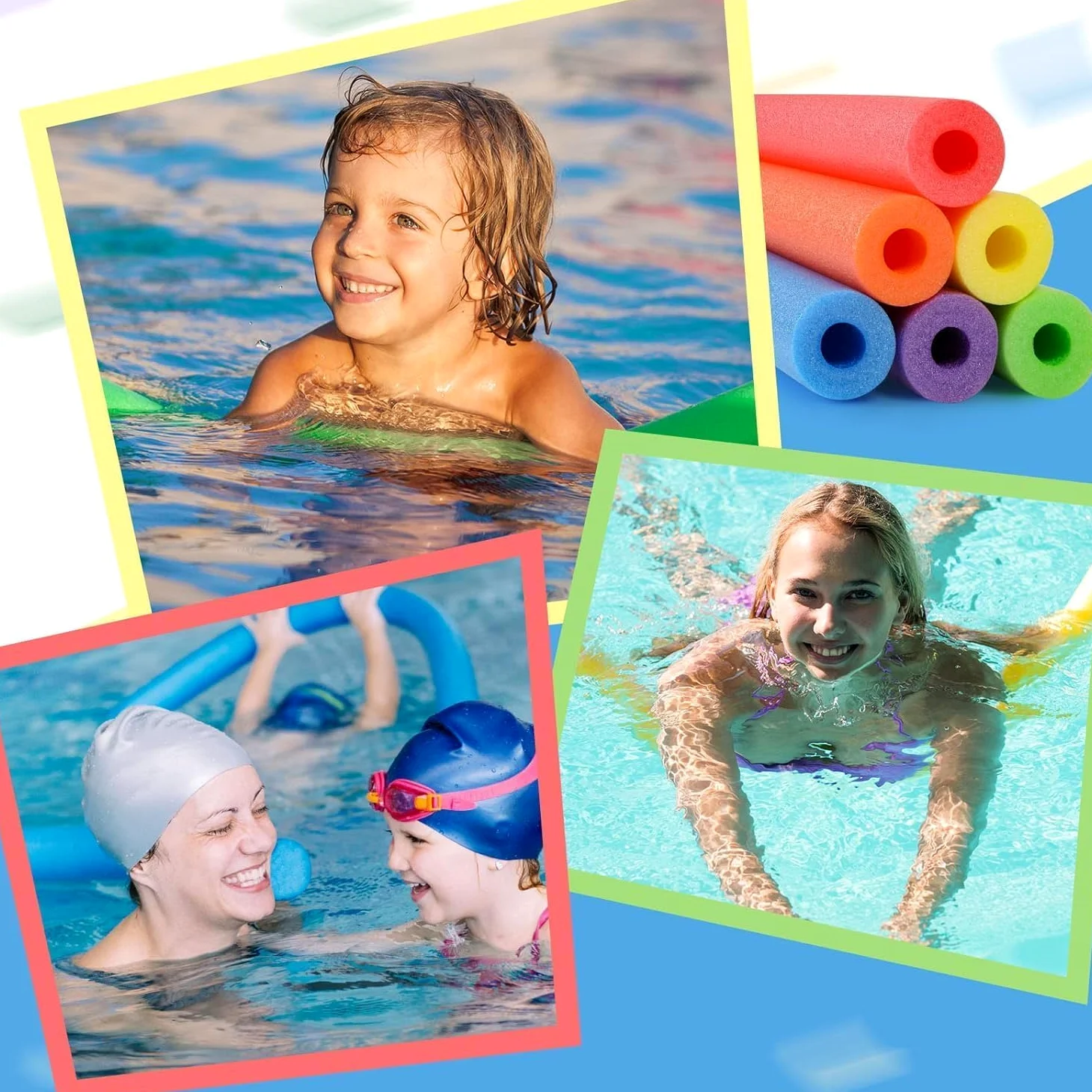 Juego de 2 fideos para piscina, ayuda para natación, aeróbicos acuáticos, fideos de ejercicio, ayuda de flotación vertical, varillas de espuma flexibles, suaves y duraderas, soporte para niños y
