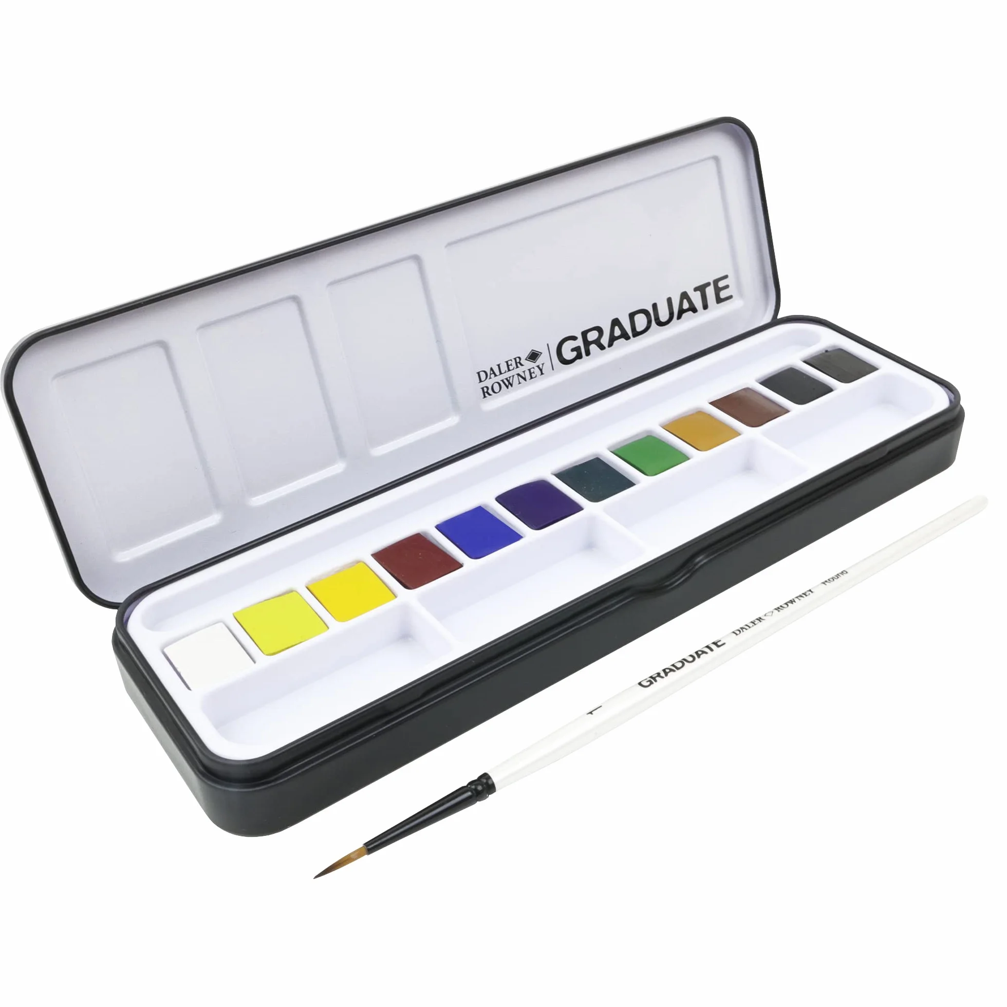 Daler-Rowney Graduate Acuarelas Profesionales, Set de Acuarelas 12 Colores con Pincel, Kit Acuarela Portátil en Caja Metálica, Estuche para Estudiantes, Artistas y Manualidades