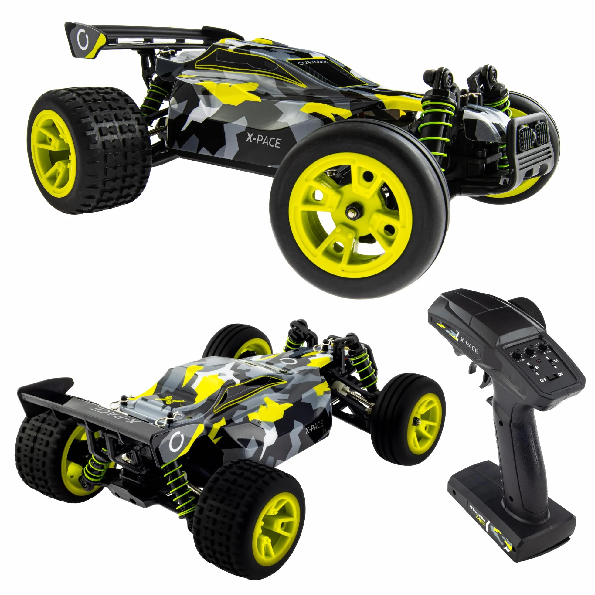 Overmax X-Pace RC Plane 4x4 Speed Tracción 45kmh Alcance 100 Metros Suspensión de Resorte Independiente Luces LED Big Car Conducir sin Cargar: 30 Minutos