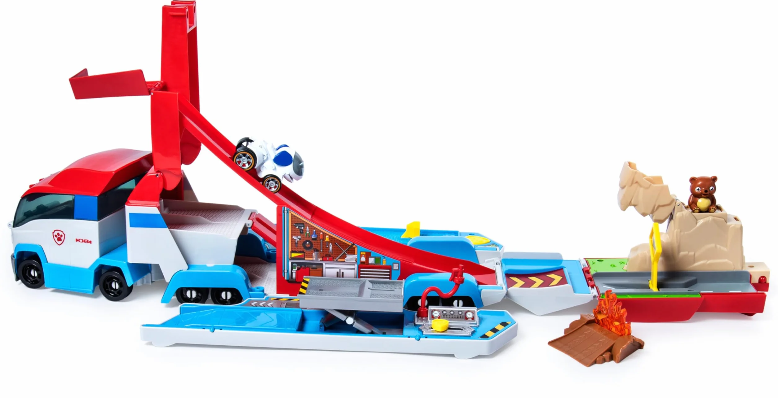 Paw Patrol Patrulla Canina - Autobús Lanzador Transportador con Conjunto de Pistas Transformables 2 en 1 para Coches True Metal Patrulla Canina Juguetes - Juguetes Niños 3 Años +