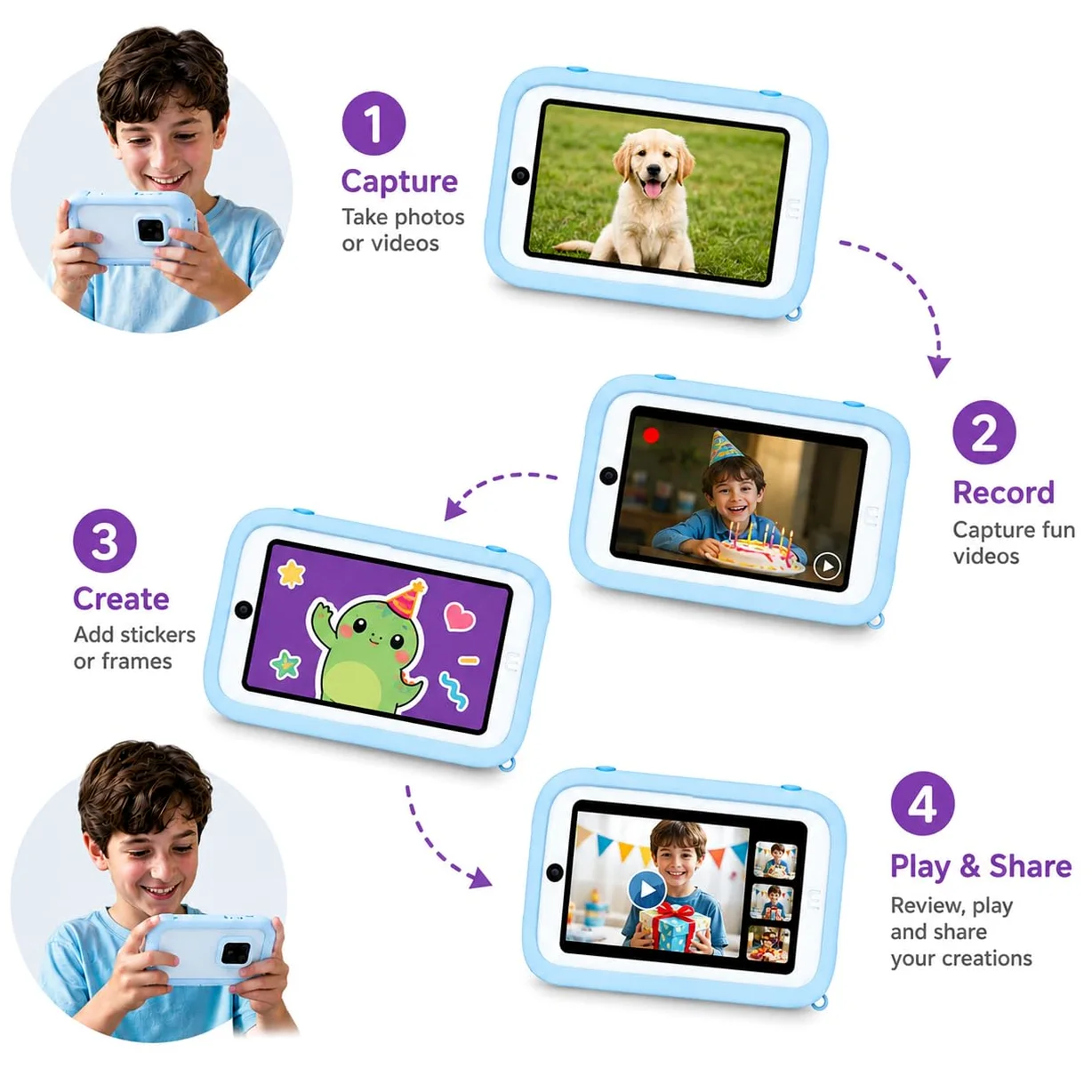 myFirst Cámara 50 - Cámara editora de IA para niños, Fotos de 20 MP, Video 1080P, Lente Frontal y Selfie. Conexión WiFi, Bluetooth, Escucha música. A Partir de 5 años. Conexión con myFirst Circle.