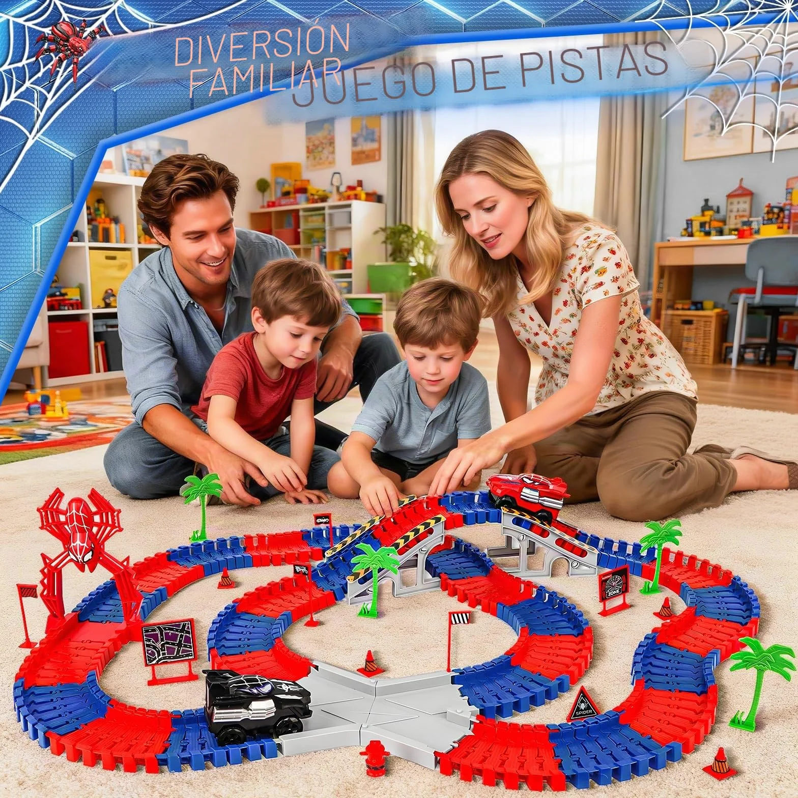 Kssvzz Spider Circuito Coches Niños 2 3 4 5 6 Años, Flexible Pista de Carros Juguete, Regalo Cumpleaños Navidad Niño Niña 2-8 Años(212 Piezas)