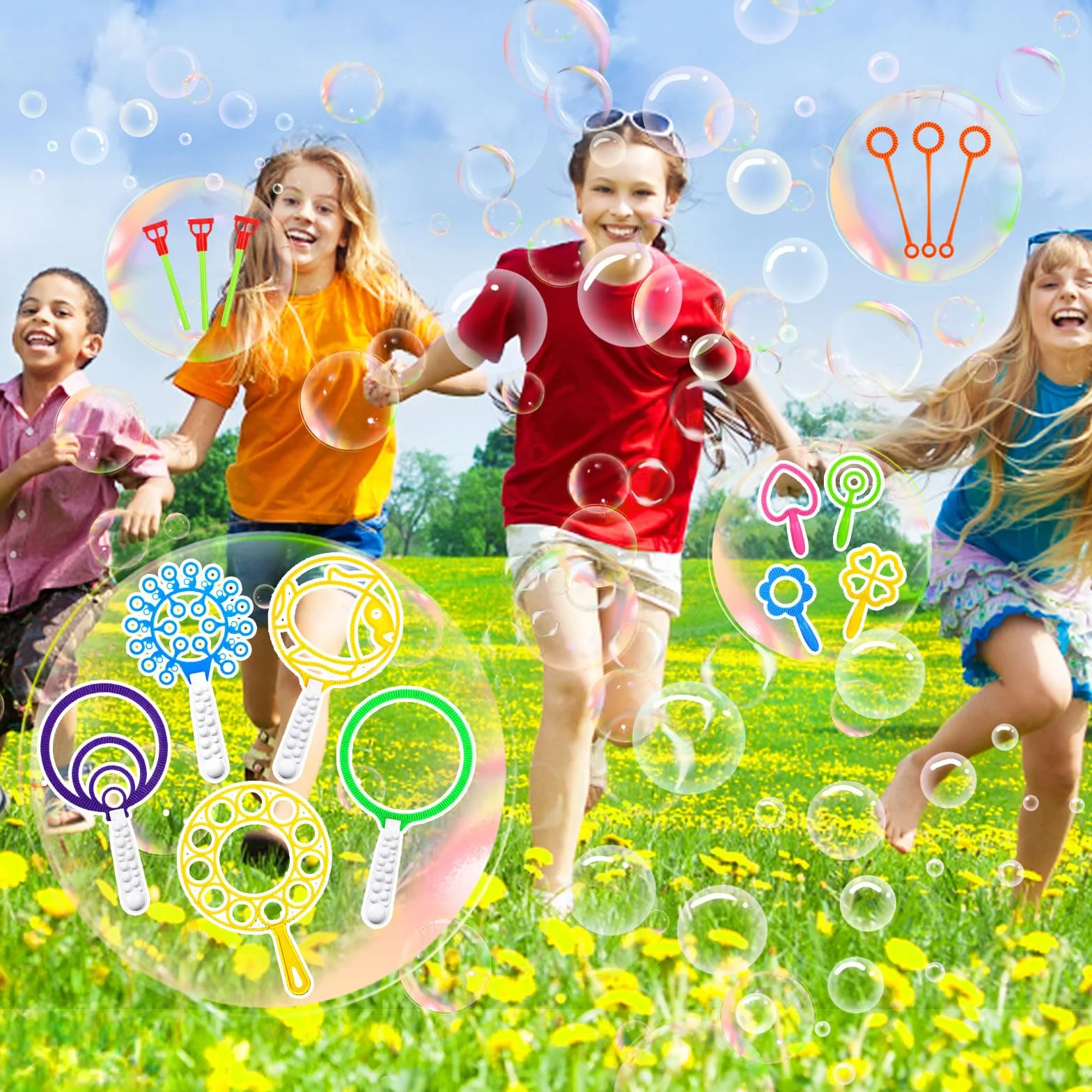 Purpledi 29 Piezas Kit de Varita de Burbujas, Gigante Varita de Burbujas, Juego de Pompas de Jabón para Niños, Maquina de Burbujas para Juegos al Aire Libre en Interiores y Fiestas de Cumpleaños
