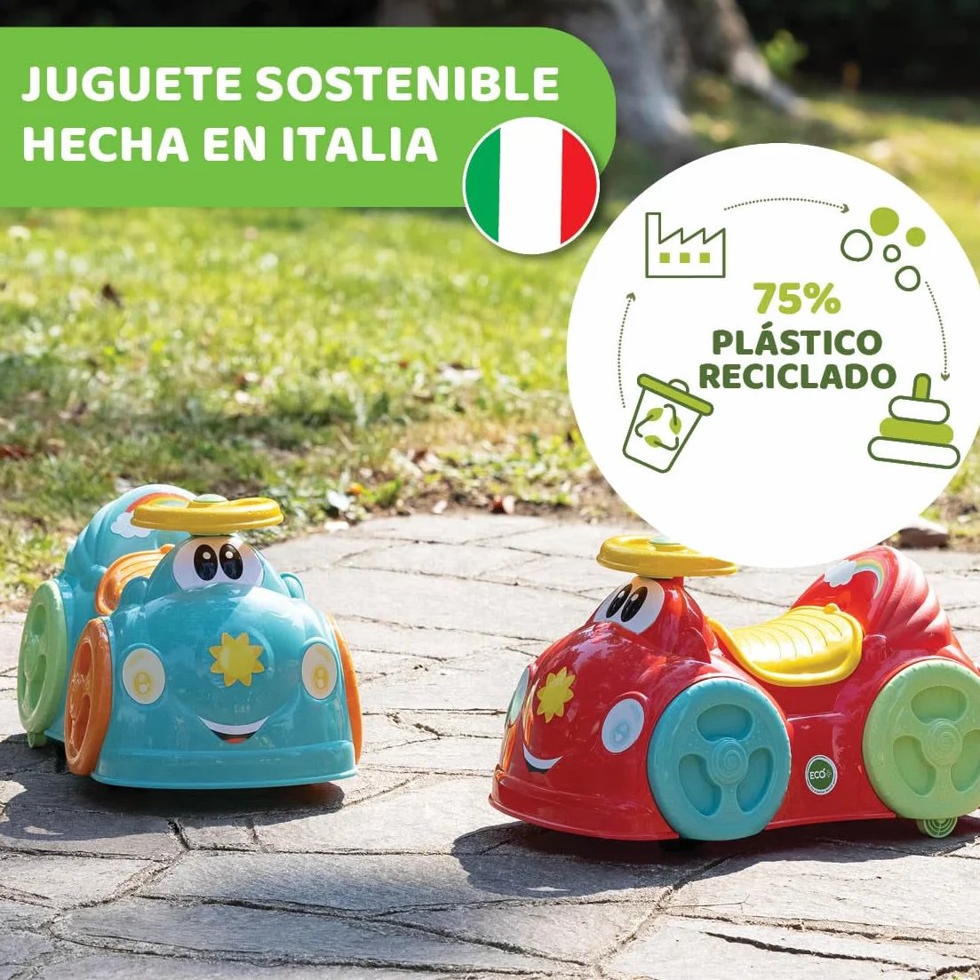 Chicco All Around, Eco+ Rojo, Correpasillos para Niños 1 a 3 Años (Máx. 20 kg), Fabricado en Italia, 75% Plástico Reciclado, Ruedas Giratorias, Claxon Mecánico, Almacenamiento, Pegatinas Incluidas