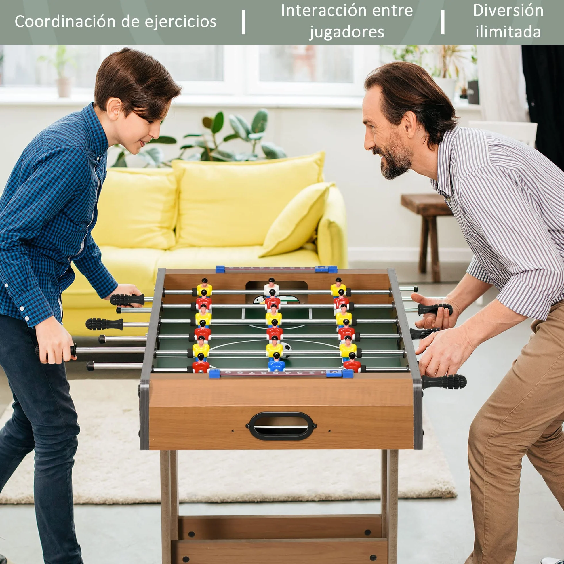 HOMCOM Futbolín Plegable para Niños y Adultos Futbolín de Madera 69x37x70 cm con 2 Bolas 6 Asas 2 Marcadores de Puntos 18 Jugadores para Familias Fiestas Juegos Natural
