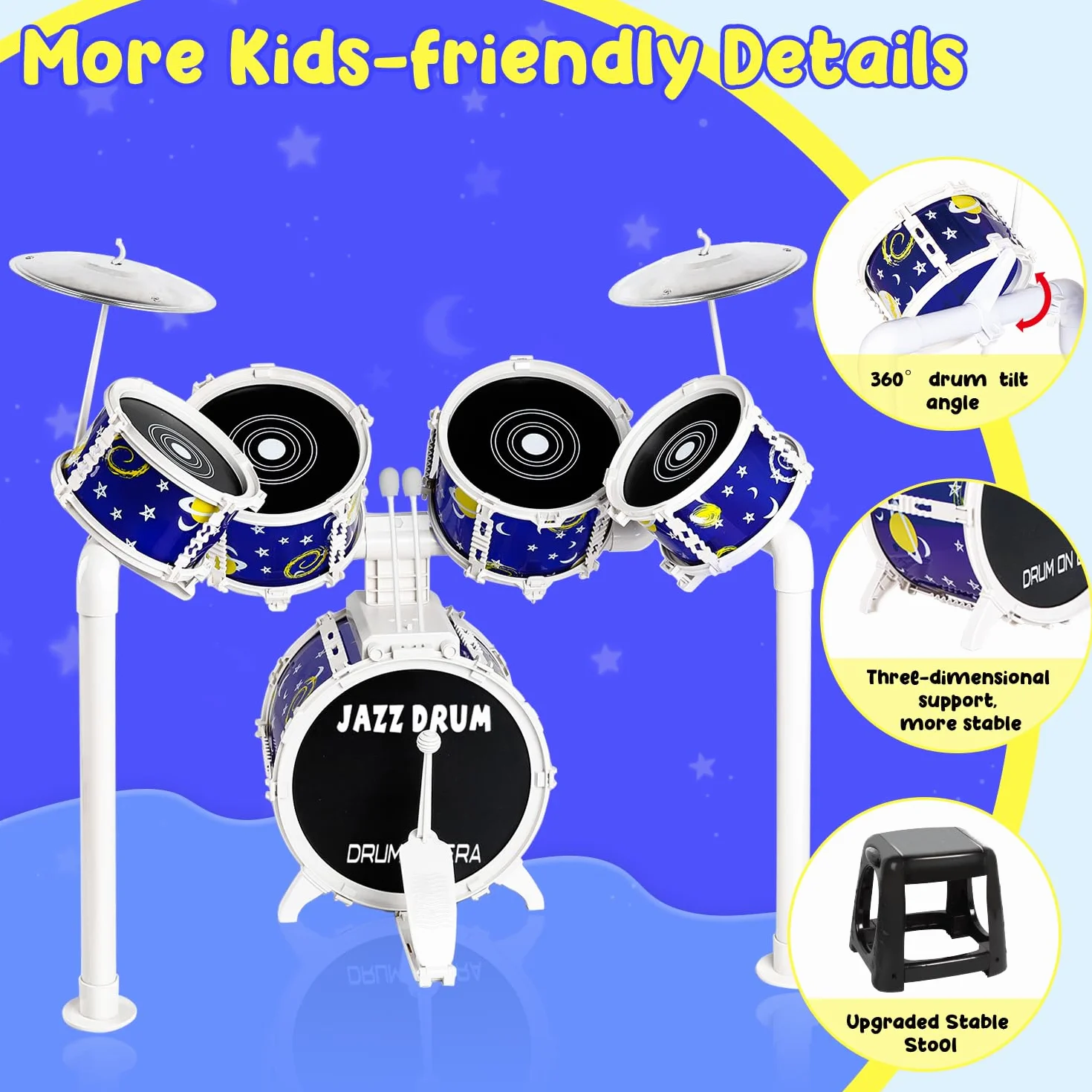 Batería para niños, batería de Juguete Verdantree, batería Infantil, 5 Instrumentos Musicales de percusión, Juguetes para niños y niñas de 3, 4 y 5 años, Regalos para Edades de 3 a 5 años