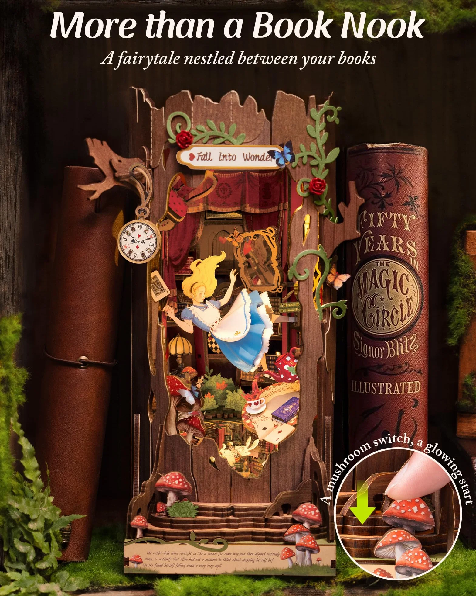 ROBOTIME Book Nook Booknook, Diorama Casa Miniatura para Montar, Booknok Decoración del Hogar, Nookbook Manualidades Regalos para Adultos Adolescentes Mujeres(Fall into Wonder)