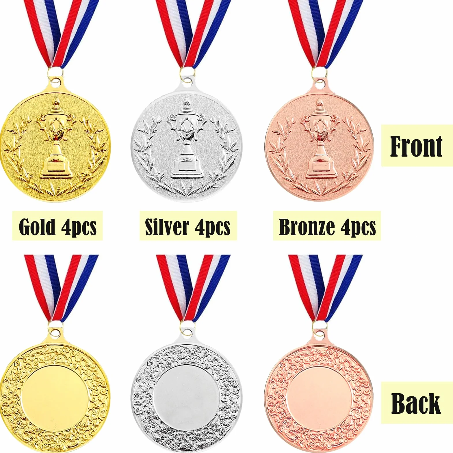 Medallas de Metal 5.0cm, Medallas de Oro Plata Bronce con Cintas para Premios Deportivos y Fiestas
