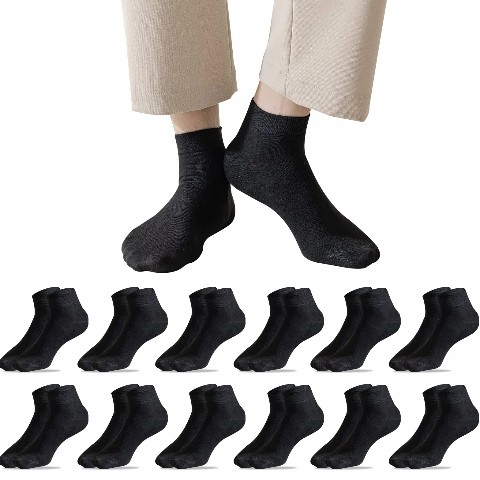 Caudblor 12 Pares Calcetines de Corte Bajo de Algodón para Hombres y Mujeres Blanco Gris Negro