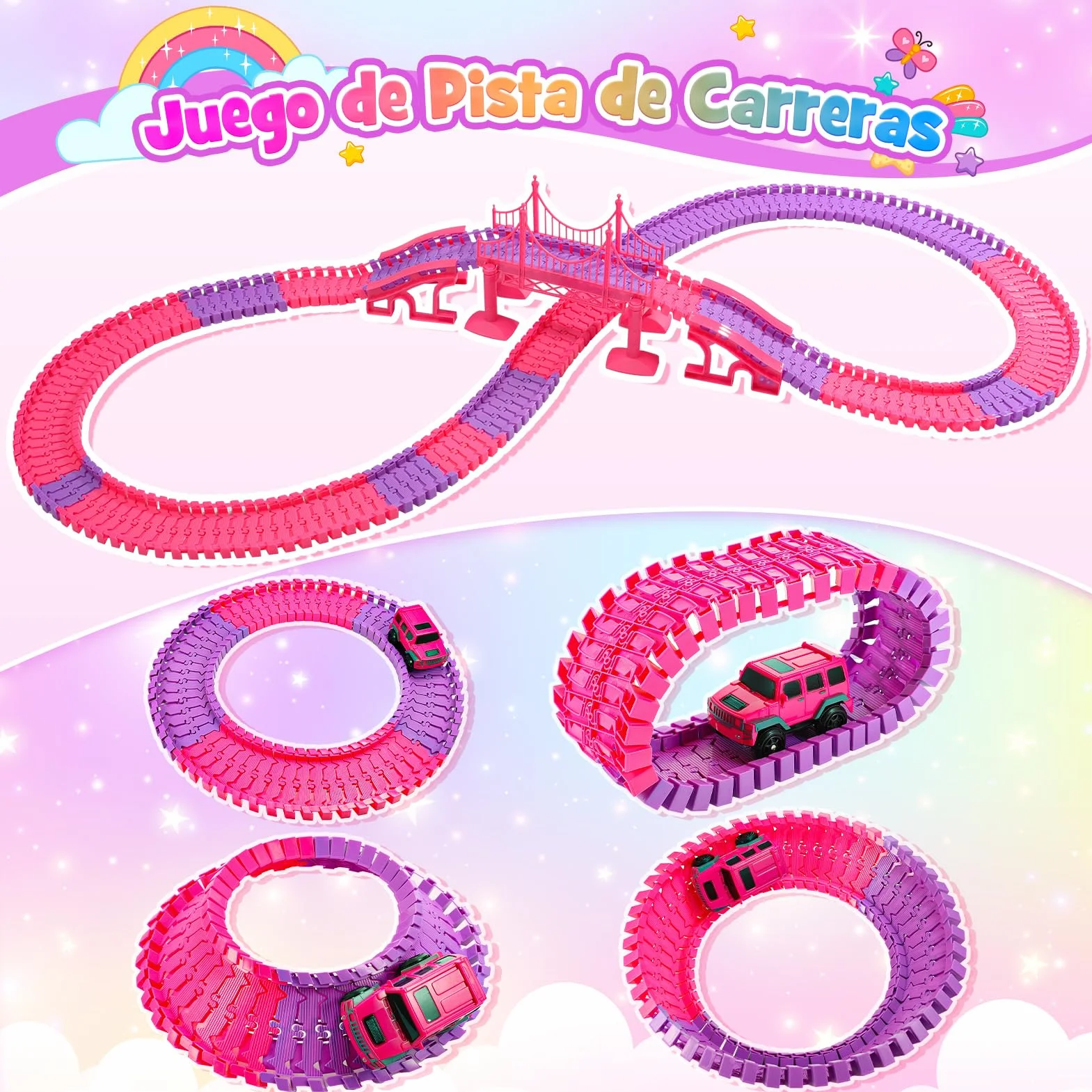 iKidiki Pista FlexIBLE Unicornios y Tiburón para Niñas 3-8 Años - Regalo Cumpleaños