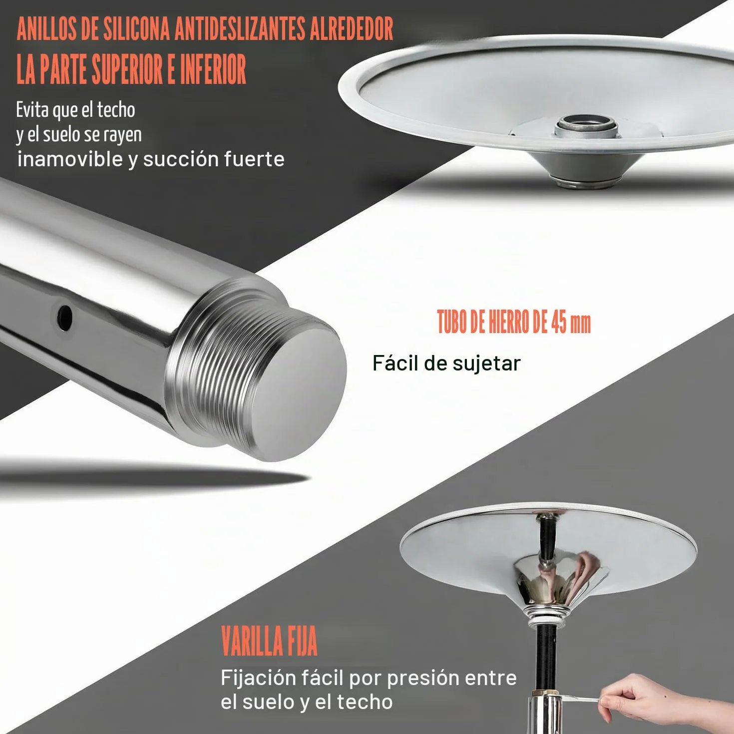 TLGREEN Barra de Baile Profesional Estática y Giratoria 45 mm Altura Ajustable 2,35-2,74 m