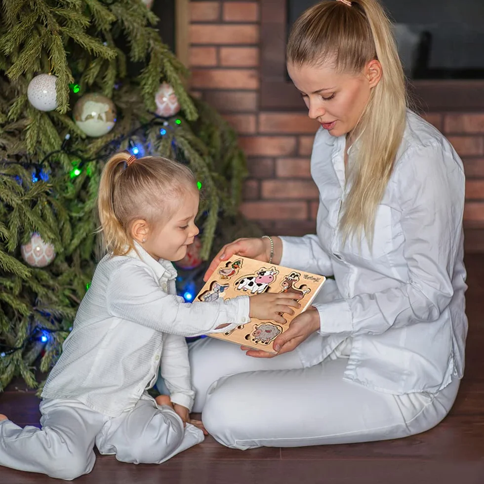 Juguetes Montessori Puzzle de Madera Animales de Granja para Bebés 1 2 3 Años
