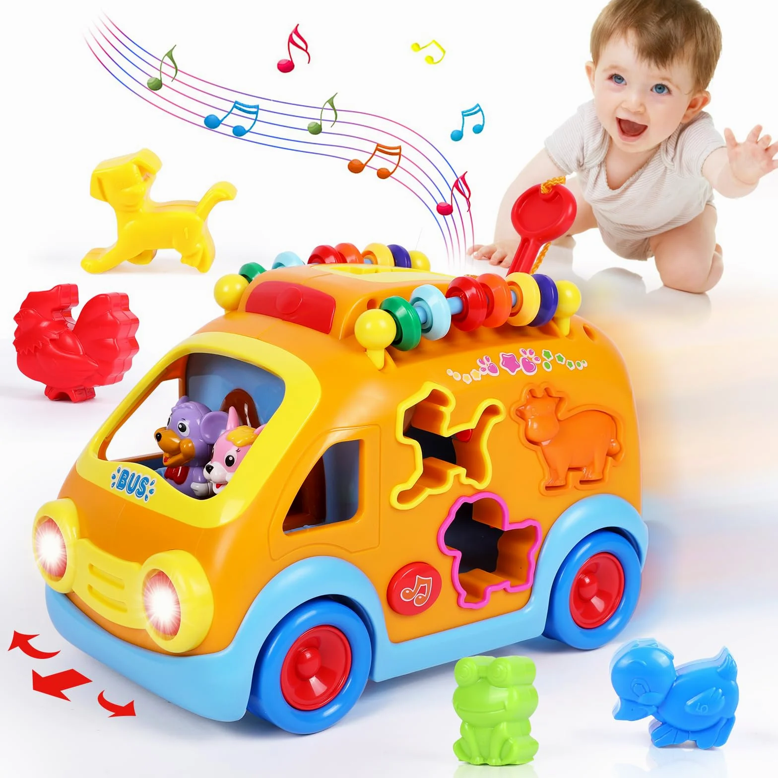 Coches de juguete para niños de 1 año, juguetes para bebés de 12 a 18 meses, juguetes de aprendizaje musical para niños pequeños de 1 a 3 años, autobús educativo con bloques de animales, regalo de