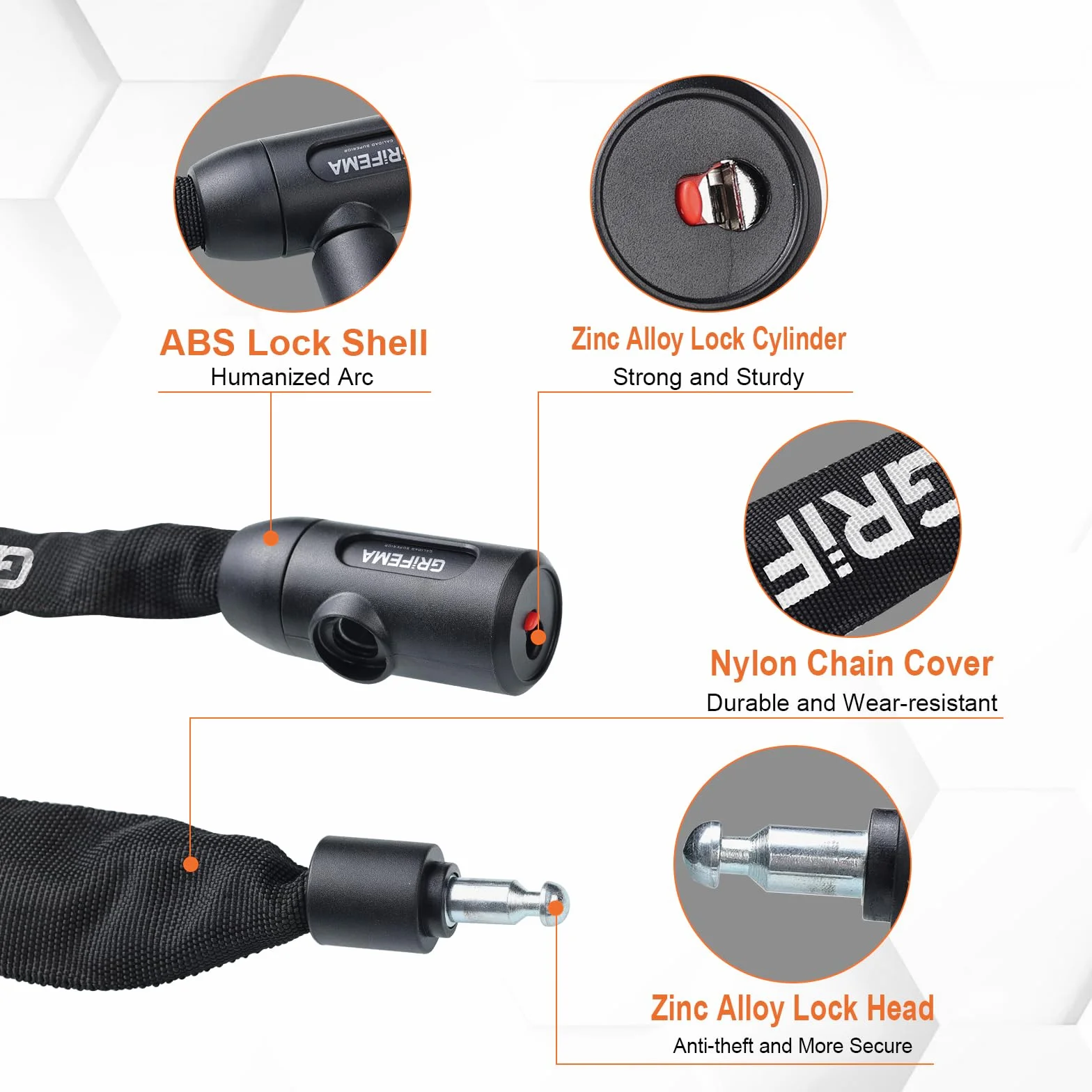 GRIFEMA GA1201-12 Candado de Bicicleta Antirrobo con Llave, Cadena 120cm, Negro