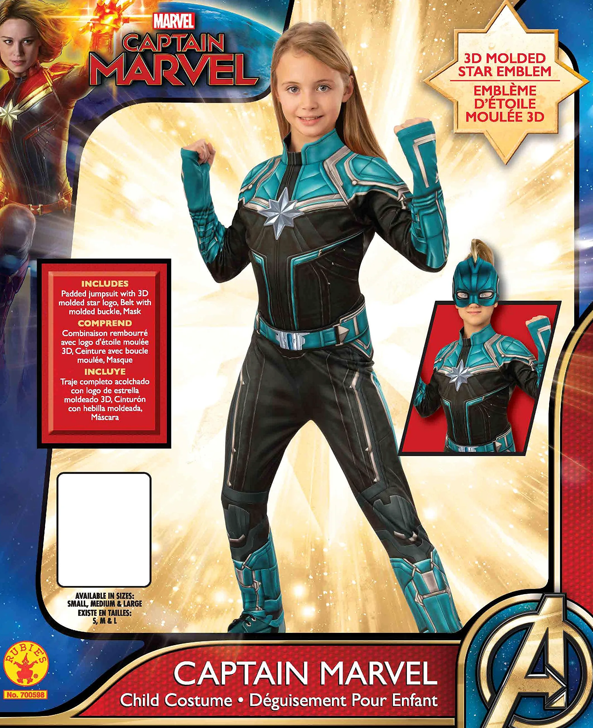 Rubie's Disfraz oficial de Capitán Marvel Kree, disfraz para niños, talla grande de 8 a 10 años