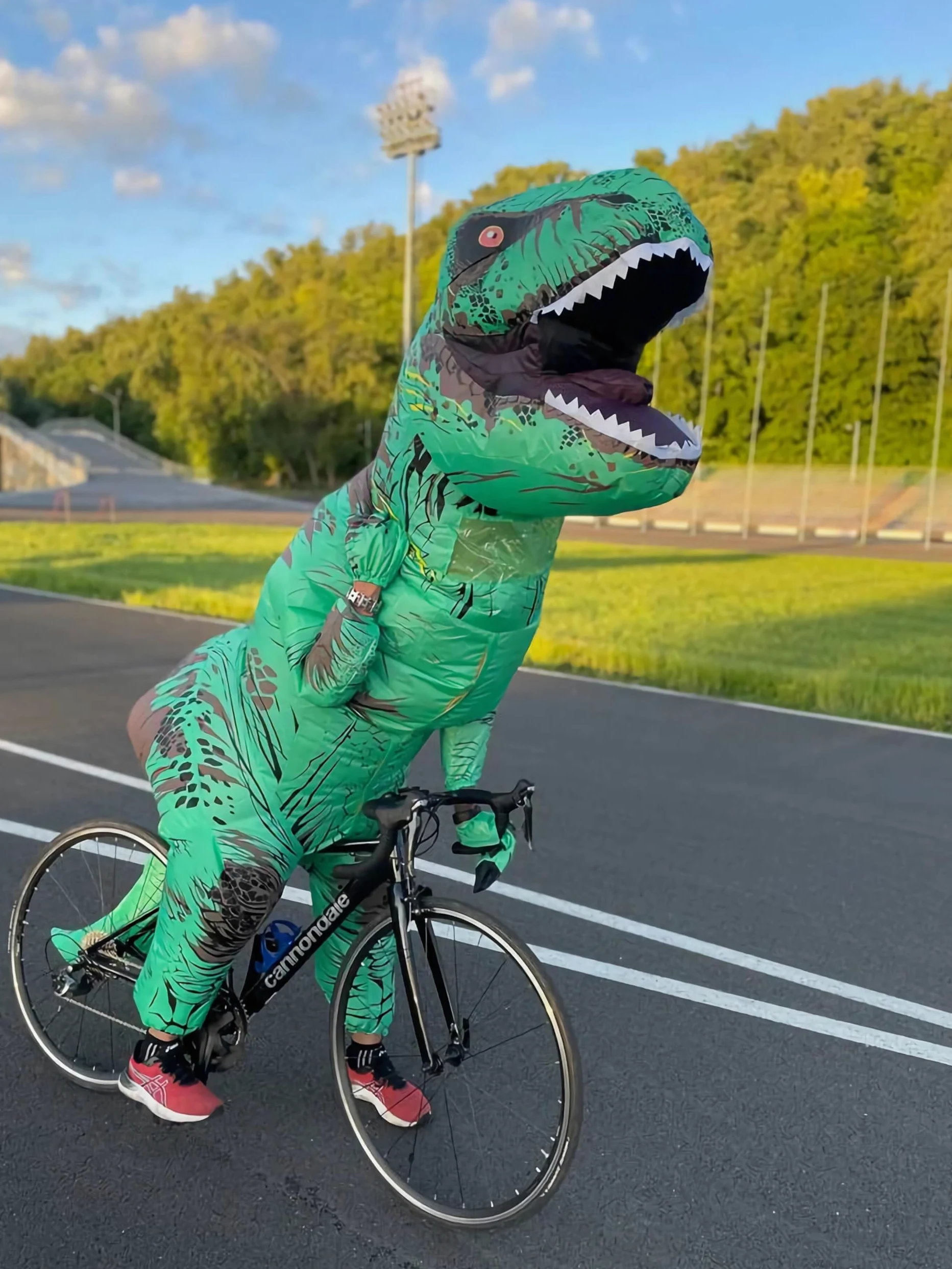 Disfraz inflable de dinosaurio para adultos, disfraz de T-Rex de cuerpo completo para fiesta de cosplay (verde)