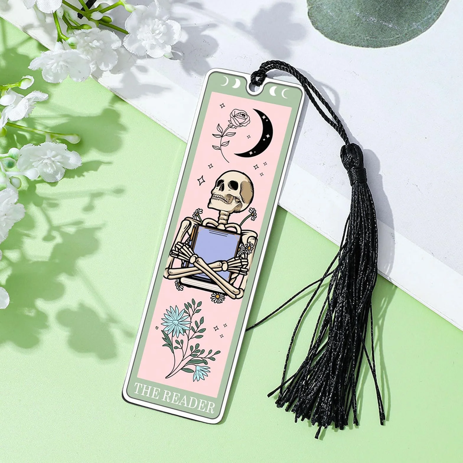 GlamRays Regalos para Amantes de los Libros para Mujeres Marcadores Navideños Marcadores Divertidos para Mujeres Hombres Tarot Marcadores Esqueleto Cartas del Tarot (Verde Claro)