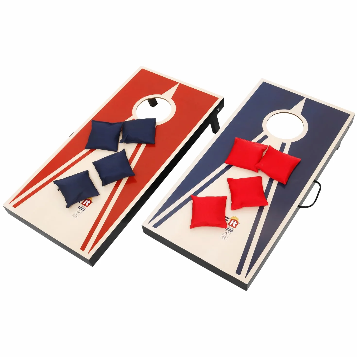 HOME It Play - Juego de Cornhole con Bolsas de Lanzamiento - 2 Tablas + 8 Bolsas - Juego de Exterior Compacto con Asas - Ideal para jardín y Playa Camping