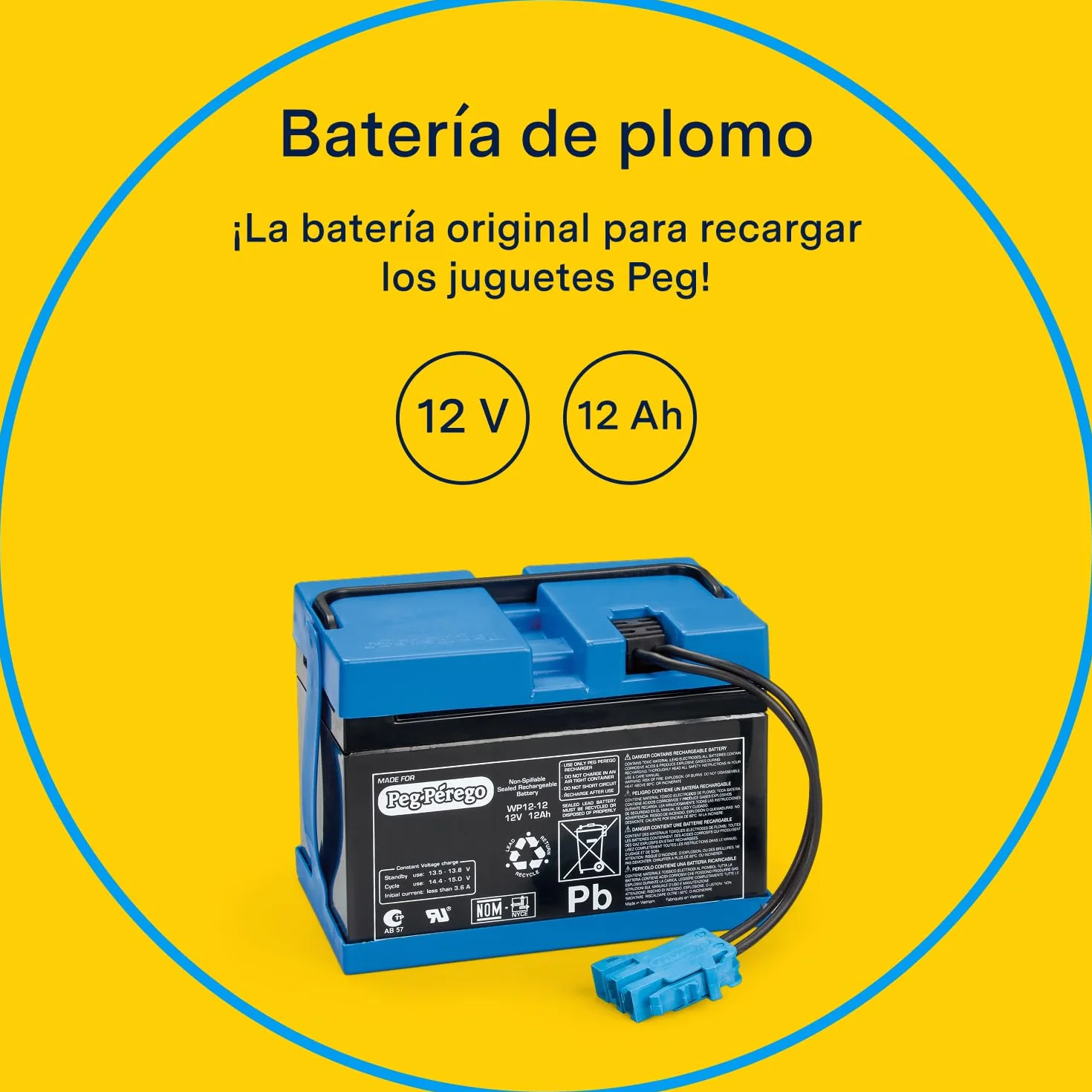 PEG Batería 12V 12Ah Recargable para Vehículos Eléctricos Peg Perego