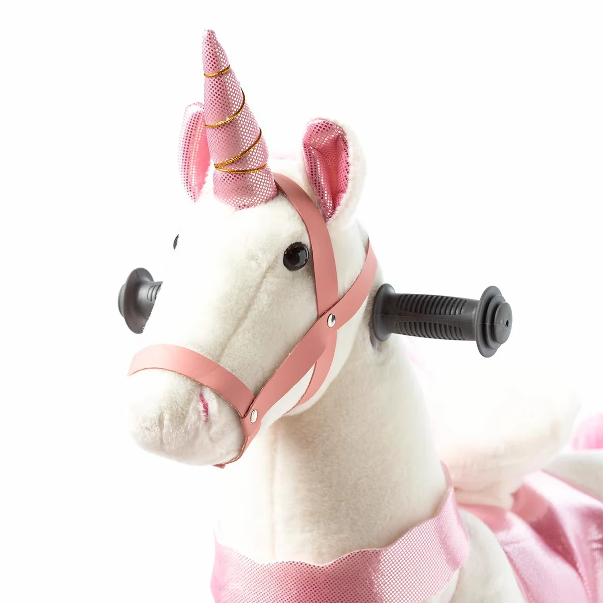 Caballo mecánico Infantil de Peluche Unicornio Rosa Talla S con Pedales Ruedas PU Asiento ergonómico y Asas de Madera Ponyride Iris ATAA Toys