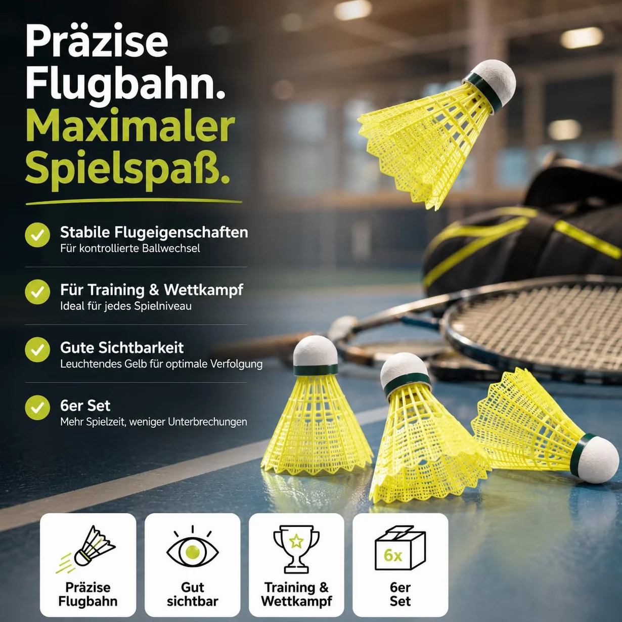 TK Gruppe Timo Klingler Bolas de bádminton Amarillas para Entrenamiento y competición