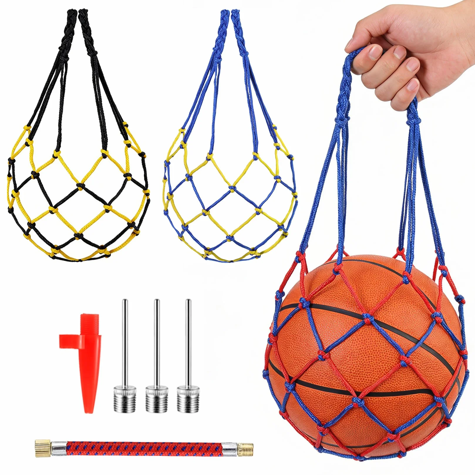 Bolsa para Balón de Malla 3 Piezas Red para Balones de Fútbol con Bomba y Agujas