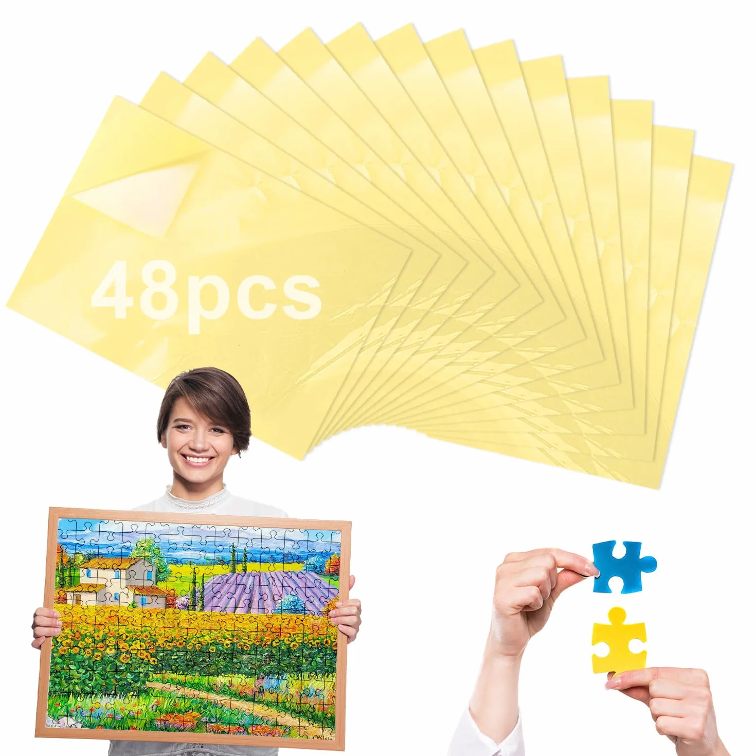 48 Hojas Puzzle Transparente Papel Adhesivo Doble Cara Lámina Autoadhesiva Rompecabezas Asegurar y Proteger Puzzles Fotos y Postales(25 × 18 cm)