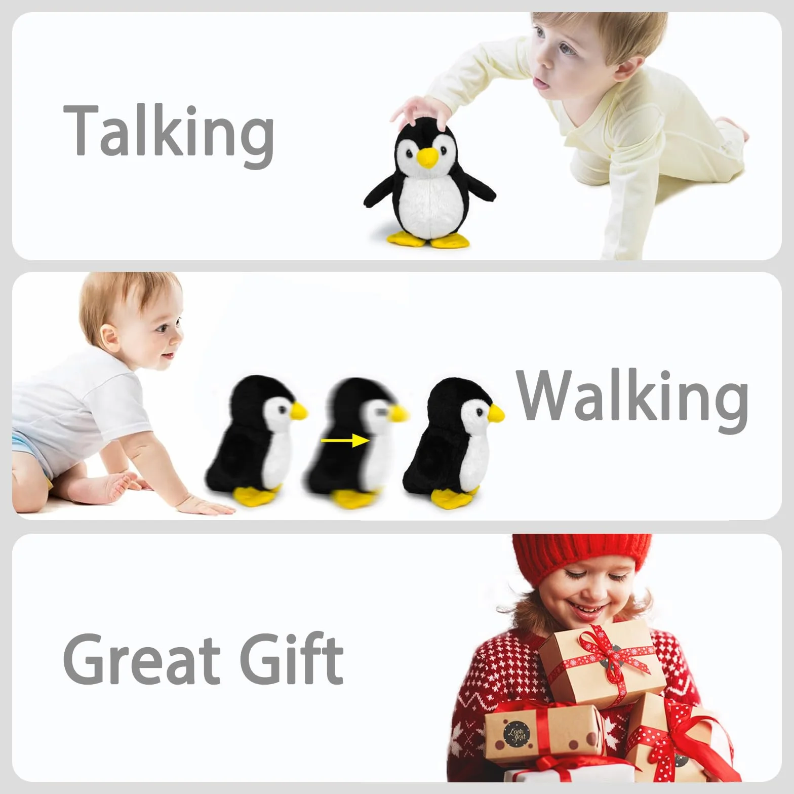 YH YUHUNG Pingüino de Peluche Que Camina y Repite lo Que Dices, Juguete Interactivo con Alas y Movimiento