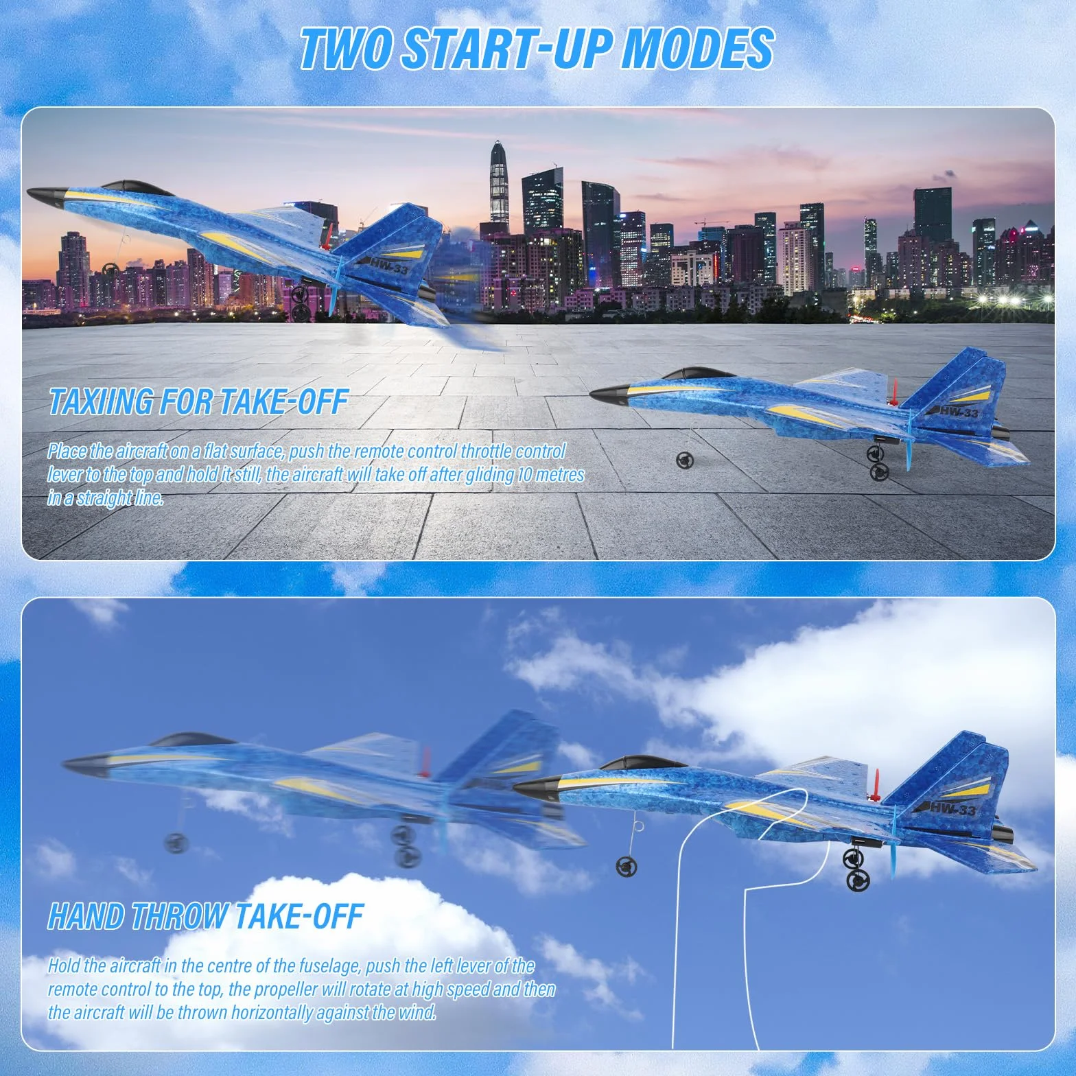 LUFEIS Avión de Control Remoto, Avión RC, Avións Teledirigido, Avións F-22 RC, 2,4 GHz 3 Canales, Avione Teledirigido para Adultos y Niños con Mando a Distancia (Azul)